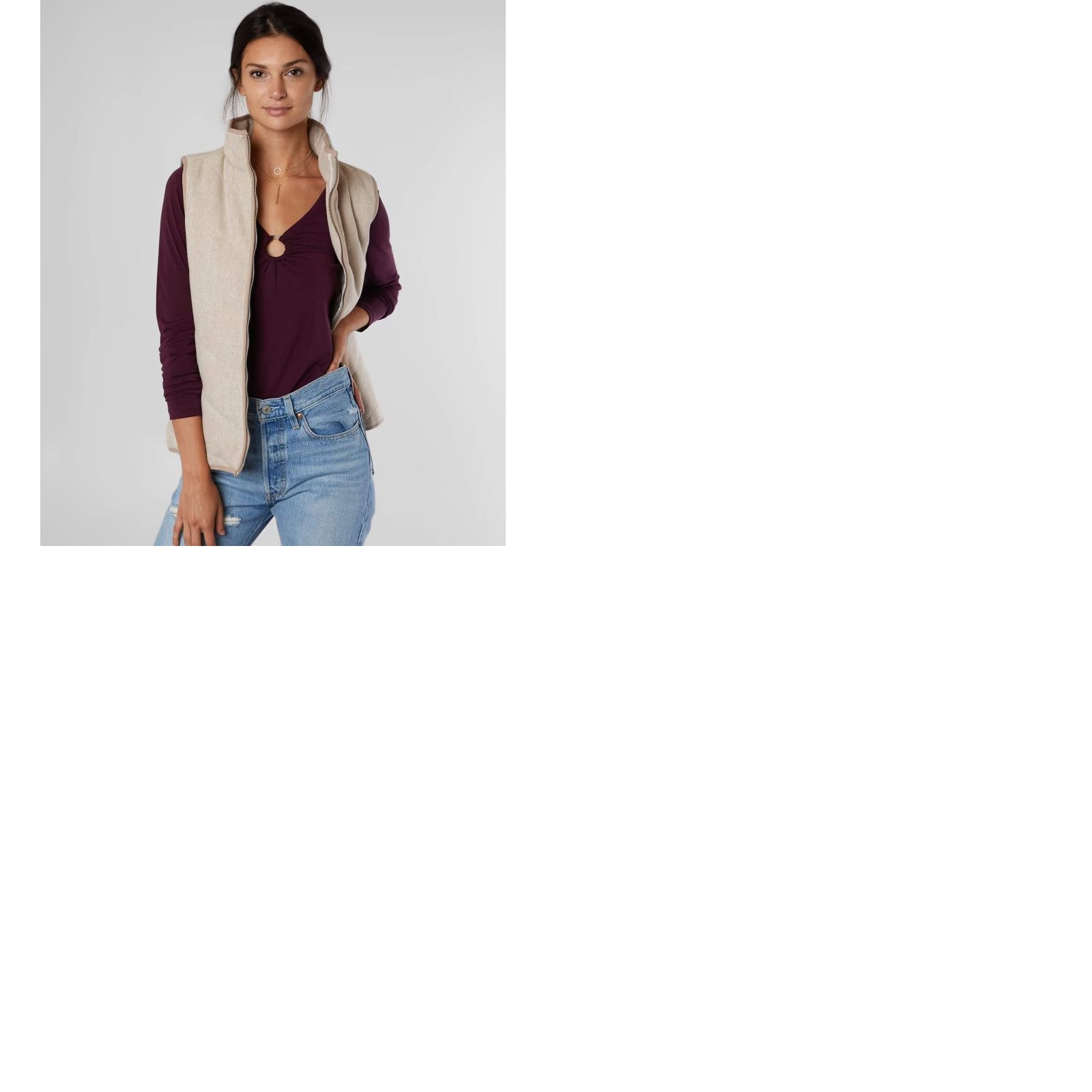 BKE VINTAGE BKE Vest Chevron Stripe Full Zip Tweed Insulated Cream Tan Beige Women's Large L Size L / US 10 / IT 46 - 9 Thumbnail