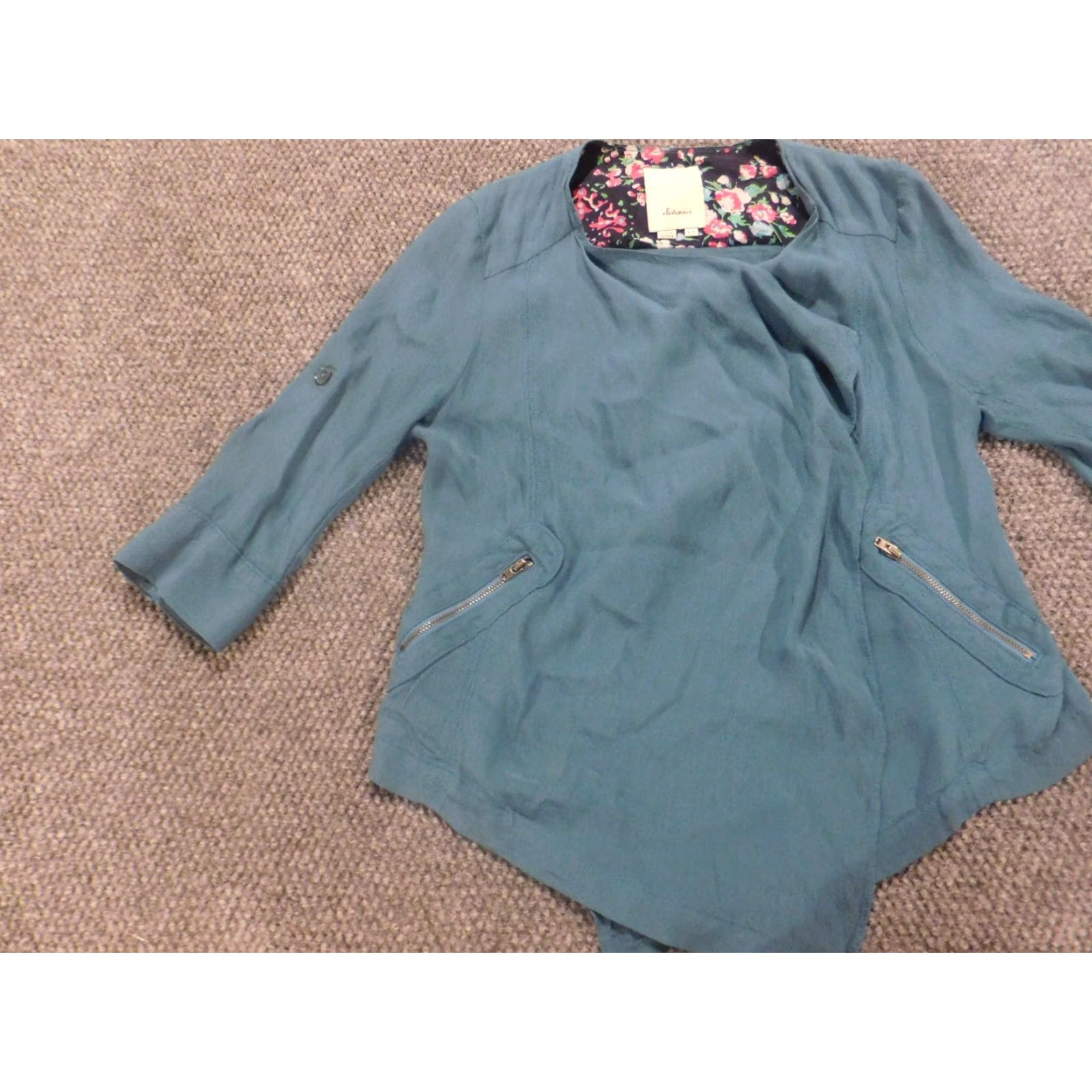 Anthropologie Anthropologie Jacket Blue Womens Petite XS Open Lined Viscose Embroidered Collared Basic Jacket Seasonal Fall Spring Mens? Size XS / US 0-2 / IT 36-38 - 3 Thumbnail