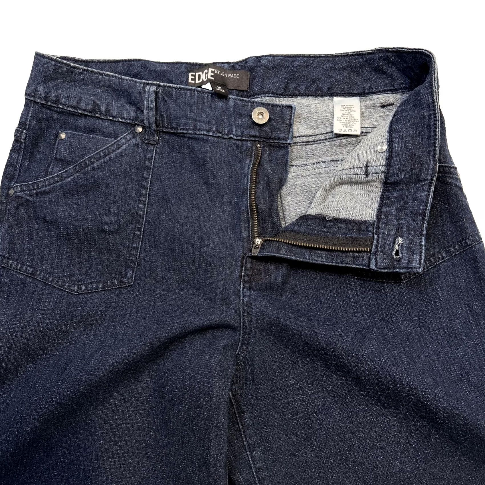 Vintage EDGE BY JEN RADE Jeans Womens 10 Blue Dark Wash High Rise Wide Leg Stretch Size 32" / US 10 / IT 46 - 4 Thumbnail