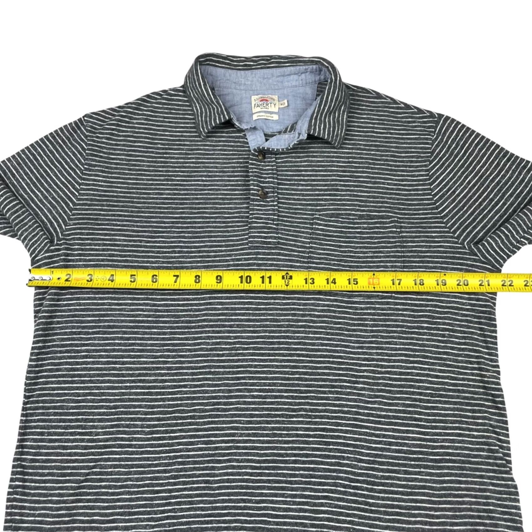 Faherty Faherty Polo Shirt Gray/White Stripe L/S 100% Organic Cotton Medium Men Shirt Size US M / EU 48-50 / 2 - 8 Thumbnail
