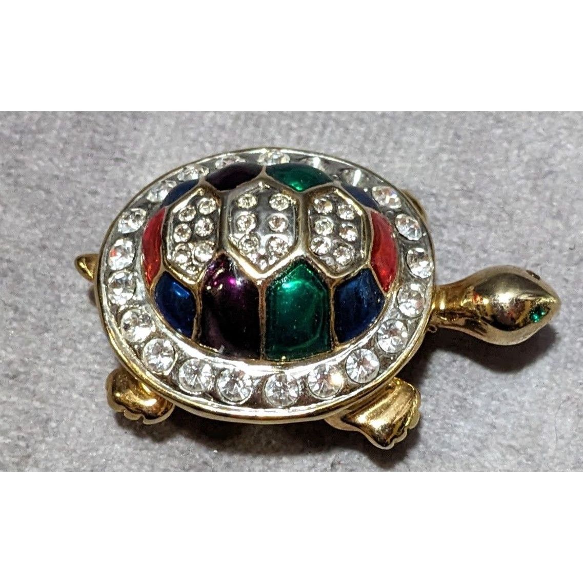 Other Vintage Gold Tone Rainbow Enamel Rhinestone Turtle Brooch Size ONE SIZE - 4 Thumbnail