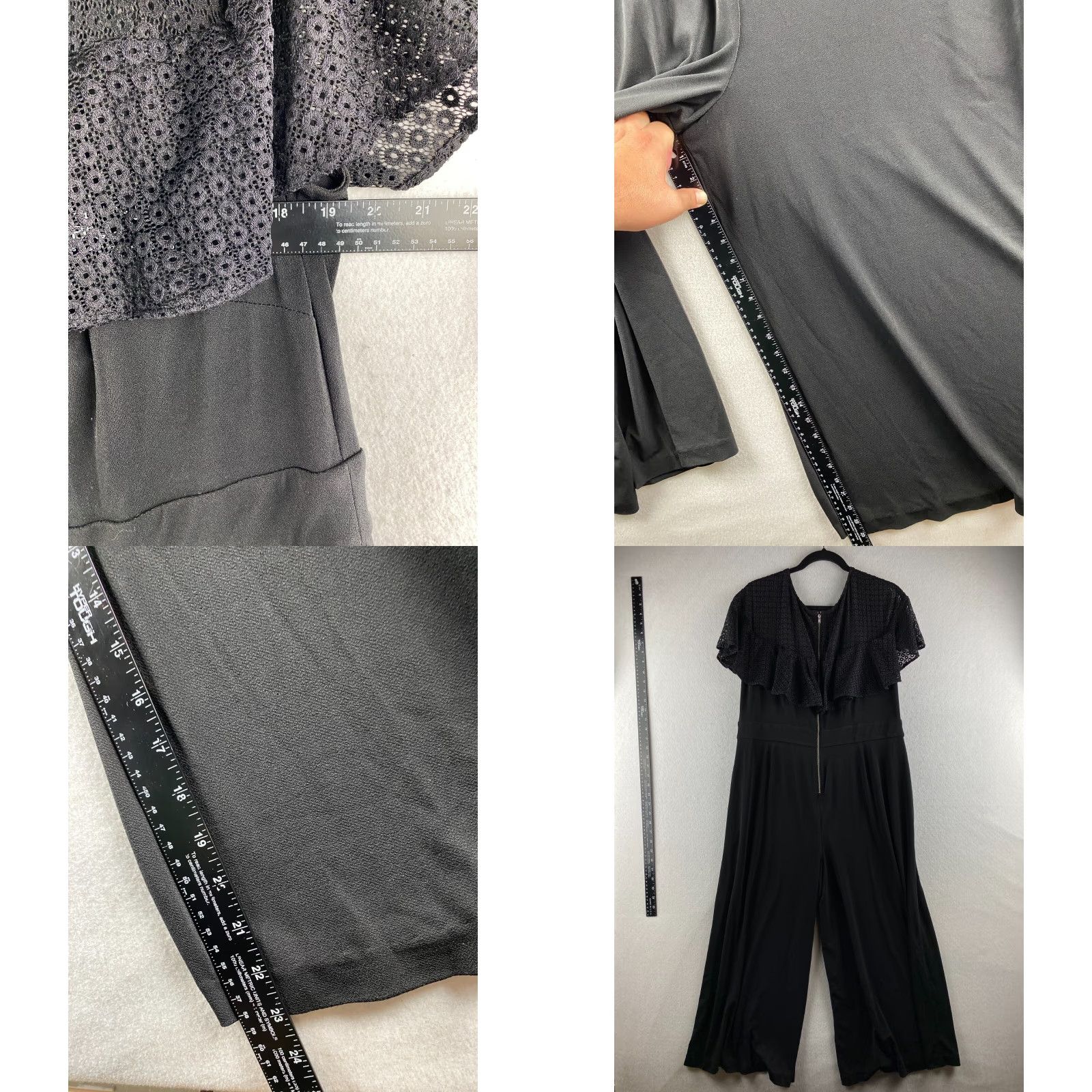 Vintage Lane Bryant Romper Womens 14 Black Wide Legged Crochet One Piece Pockets Casual Size 36" / US 14 / IT 50 - 9 Thumbnail