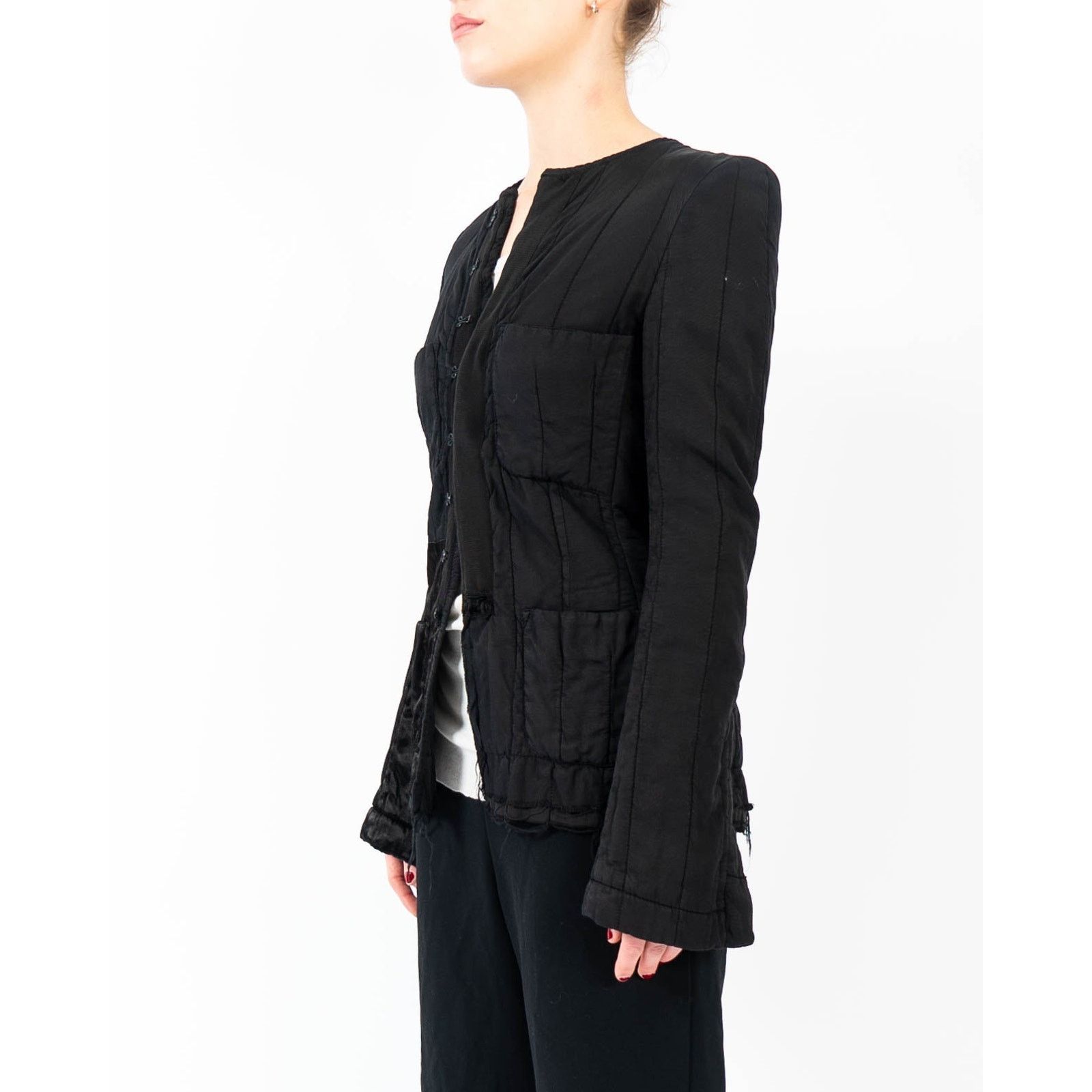 Haider Ackermann FW18 Distressed Round Shoulder Jacket in Black Silk Satin Size XS / US 0-2 / IT 36-38 - 5 Thumbnail