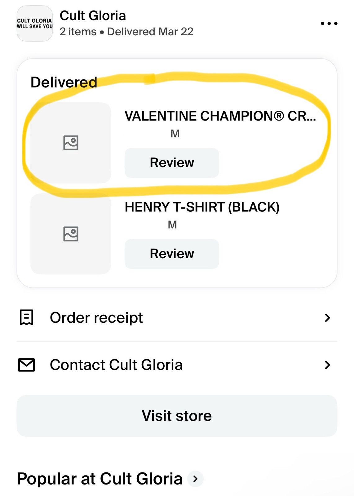 G59 Records CULT GLORIA - VALENTINE CHAMPION CREWNECK (BLACK) MEDIUM Size US M / EU 48-50 / 2 - 3 Thumbnail