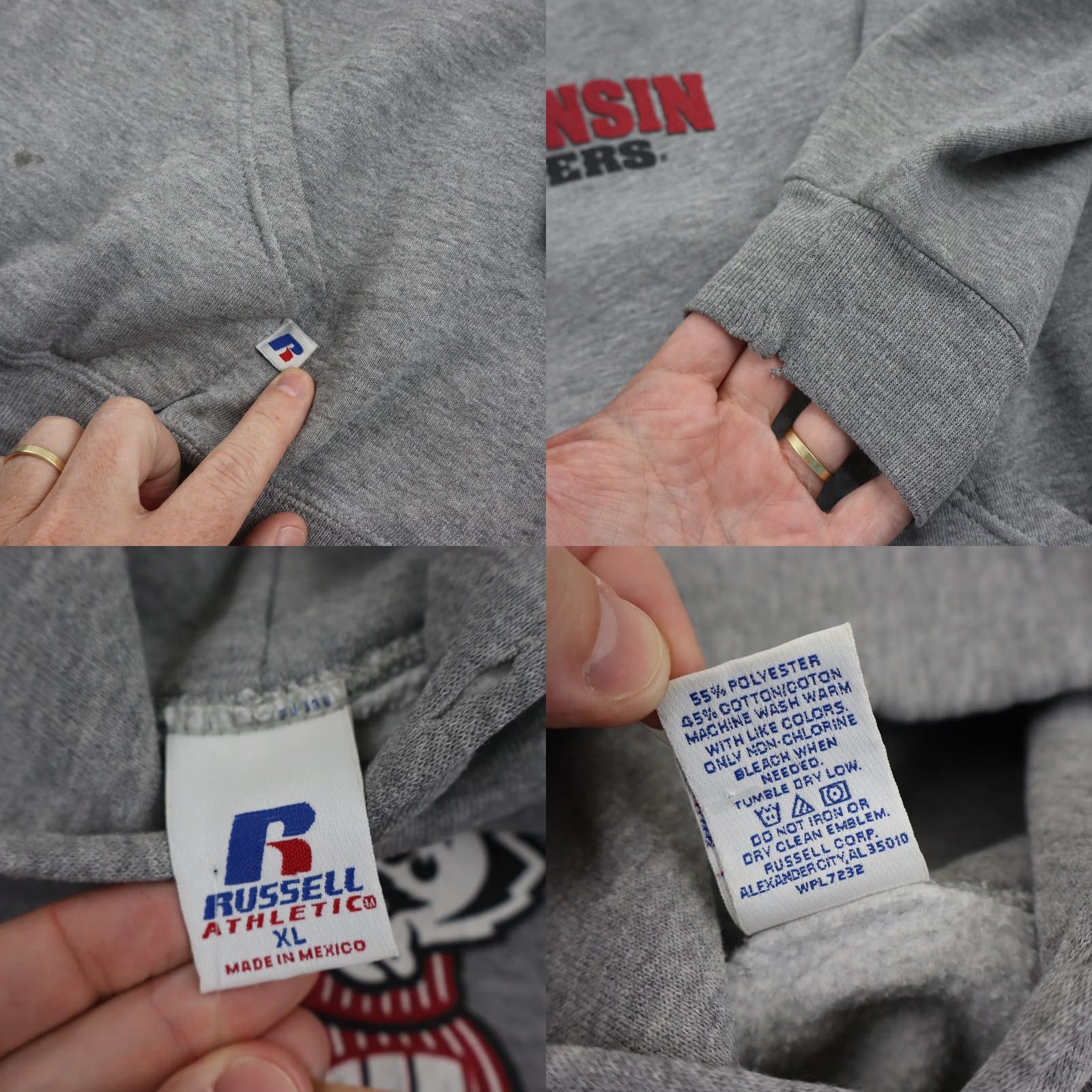 Vintage Vintage Russell Athletic Wisconsin Badgers Hoodie Mens XL Gray Fleece Pullover Logo 90s University UW Bucky Football Sweatshirt Size US XL / EU 56 / 4 - 8 Thumbnail