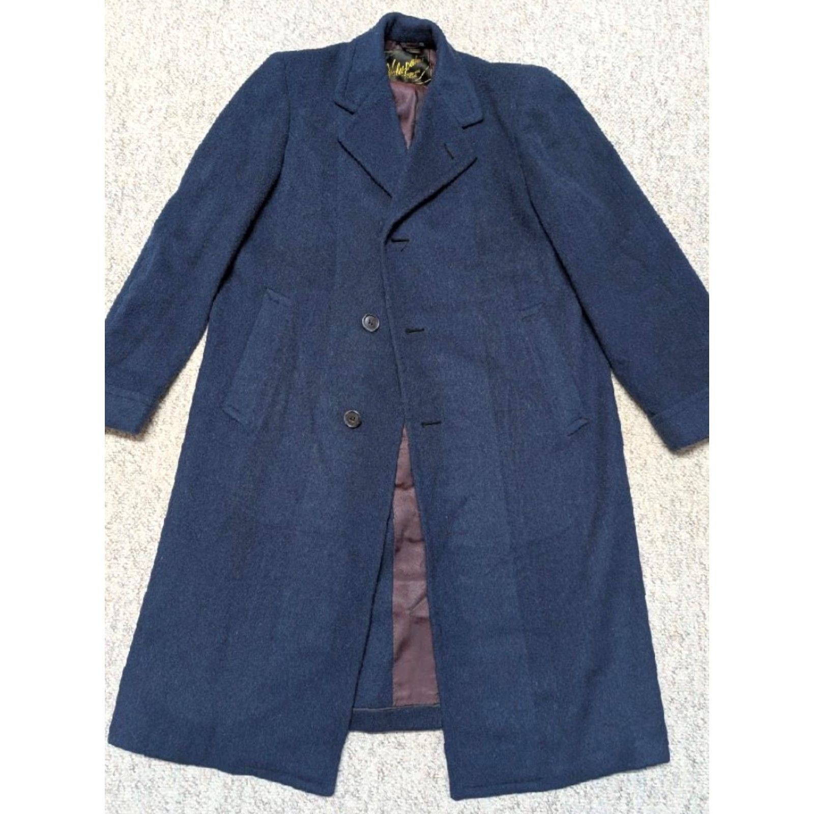 Vintage VINTAGE blue 1940s 1930s OVERCOAT Wool Men 42 Regular Long Coat - Donegal English USA Made Topcoat Jacket Size US M / EU 48-50 / 2 - 5 Thumbnail