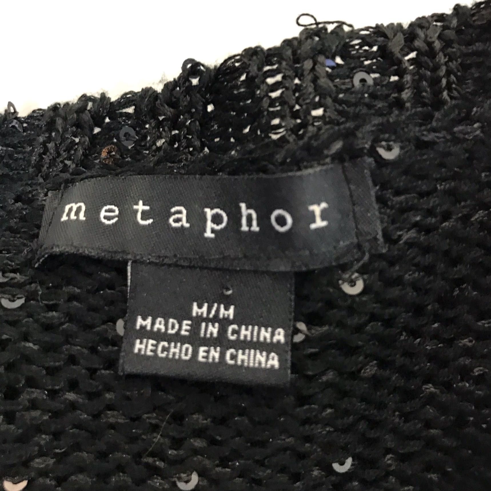 Vintage Metaphor Black Open Knit Sequin Sweater Womens Size M Long Sleeve Casual Party Size M / US 6-8 / IT 42-44 - 3 Thumbnail
