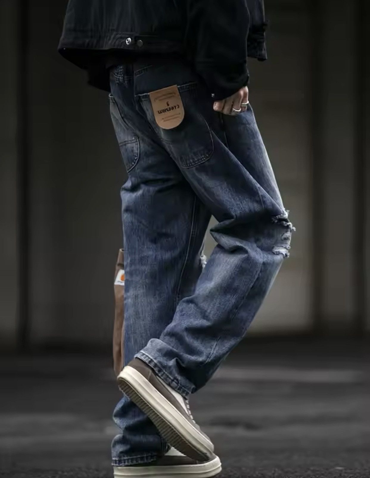 Jean Streetwear Washed Distressed Ripped Patchwork Jeans Size US 33 - 2 Thumbnail