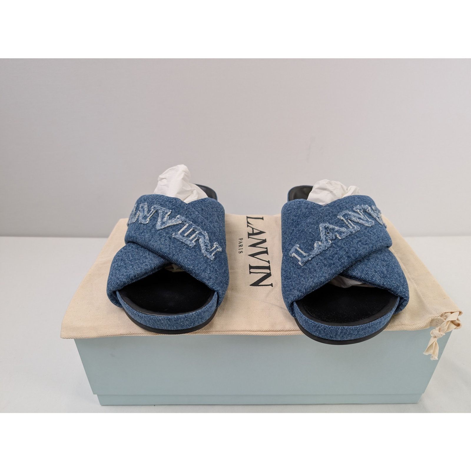 Lanvin o1rshd1 Cross Sandal Slipper with Denim in Blue Size US 10 / EU 43 - 19 Thumbnail