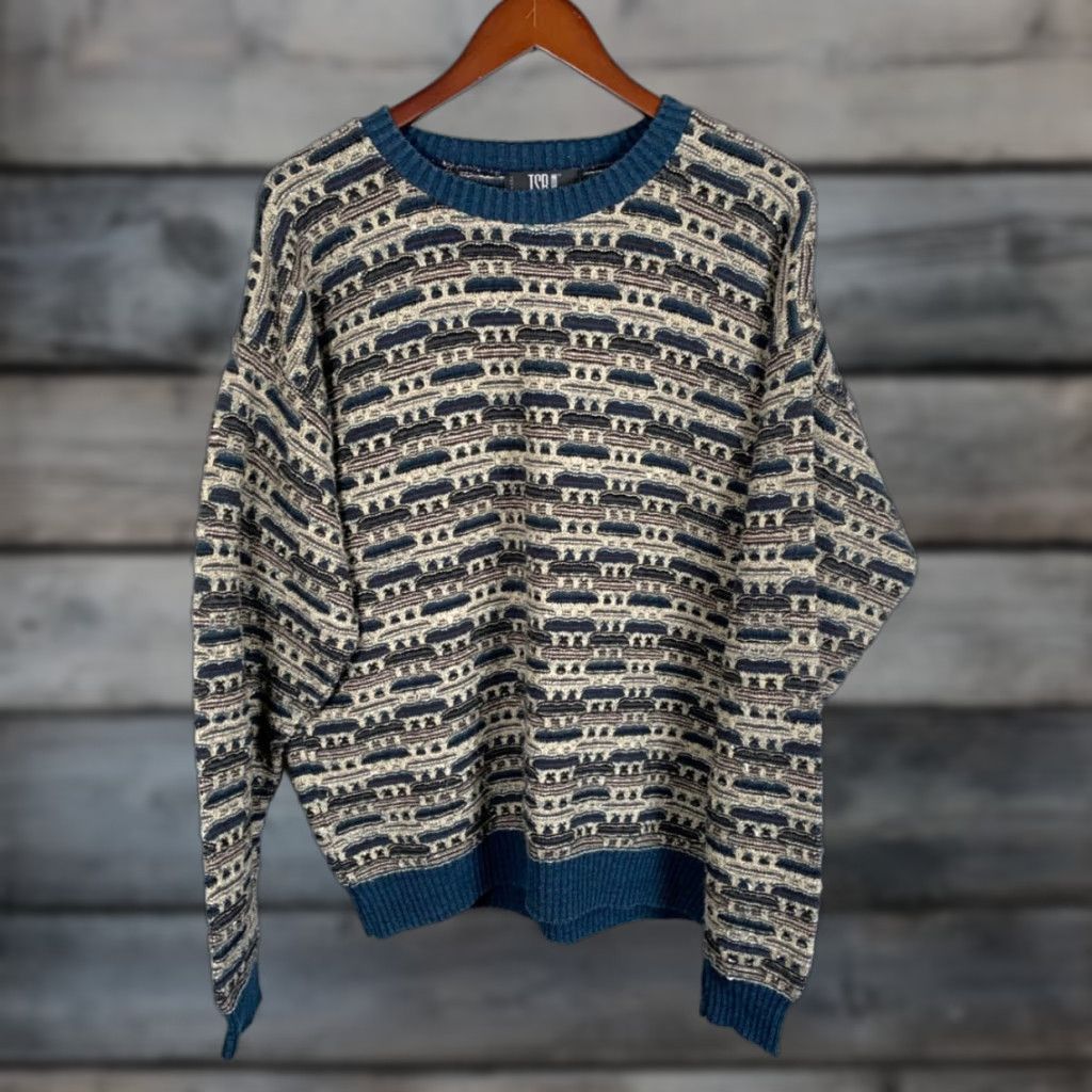 Coogi Vintage TSR Coogi Style Textured Sweater Adult Large Brown Blue USA Made Knit Size US L / EU 52-54 / 3 - 1 Thumbnail