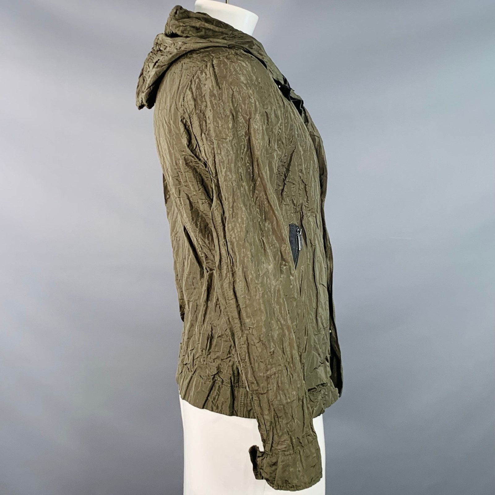 Other 42 Green Olive Wrinkled Hooded Zip Snaps Jacket Size US L / EU 52-54 / 3 - 2 Thumbnail