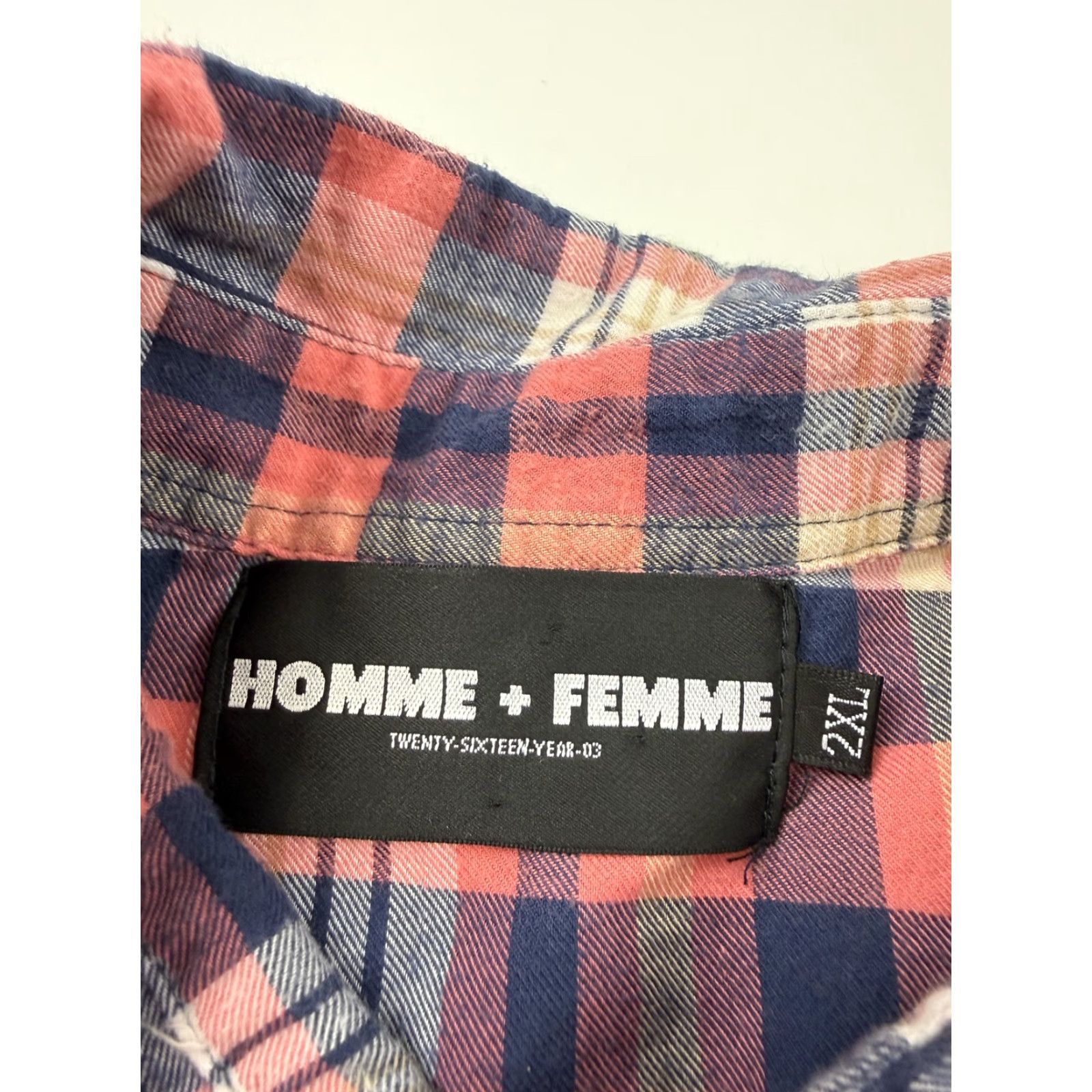 Vintage Homme + Femme Shirt Mens 2XL Pink Navy Plaid Sleeveless Flannel Button Up Casual Size US XXL / EU 58 / 5 - 3 Thumbnail
