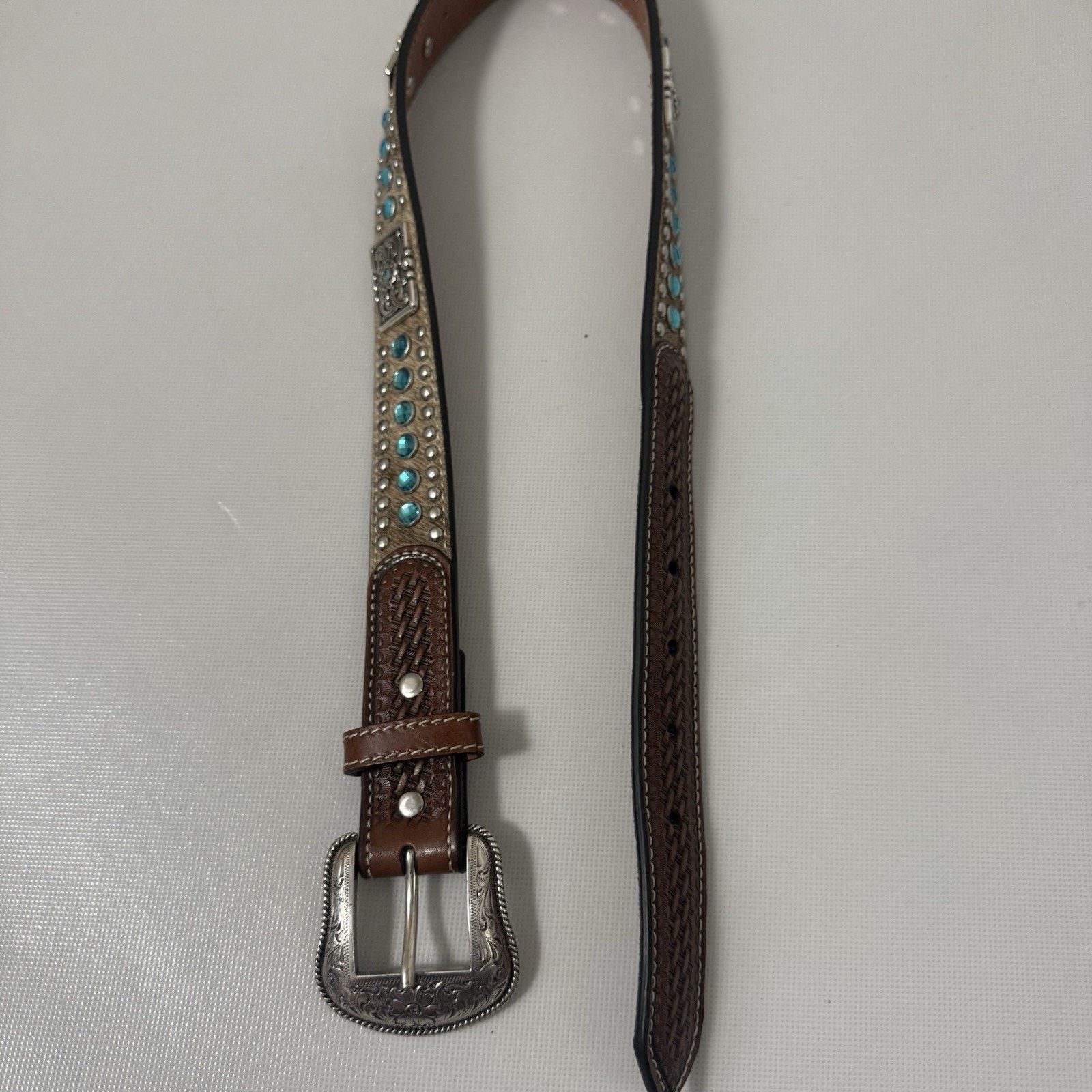 Nocona Nocona Western Belt Leather Rhinestone Horse Hair Studded Size ONE SIZE - 4 Thumbnail