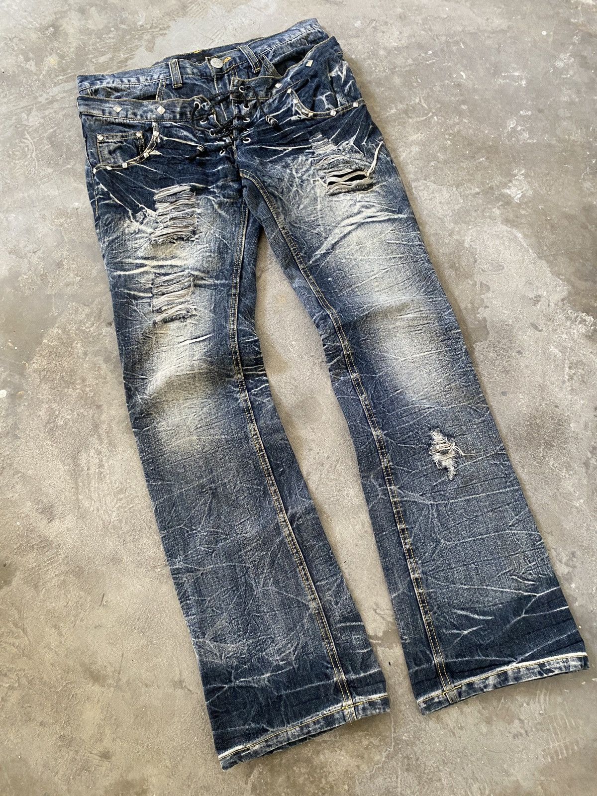 Japanese Brand Black Baccara - Studded Double Waist Clawmark Flare Denim Size US 32 / EU 48 - 5 Thumbnail