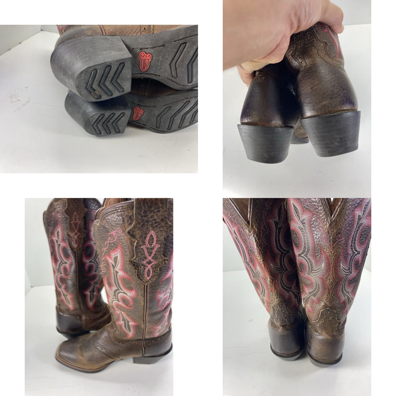 Justin Boots Justin Boots Women Size 6 B Brown Leather Pink Embroidery Western Style L 7303 Boot Size US 6 / IT 36 - 9 Thumbnail