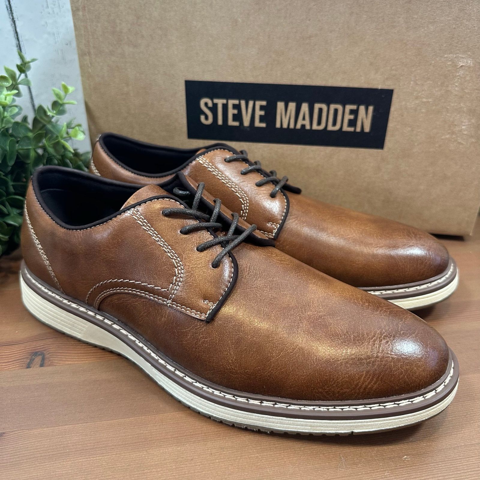 Steve Madden Steve Madden Men's P-Jansen Cognac Oxfords Shoes Size 9 Size US 9 / EU 42 - 1 Thumbnail
