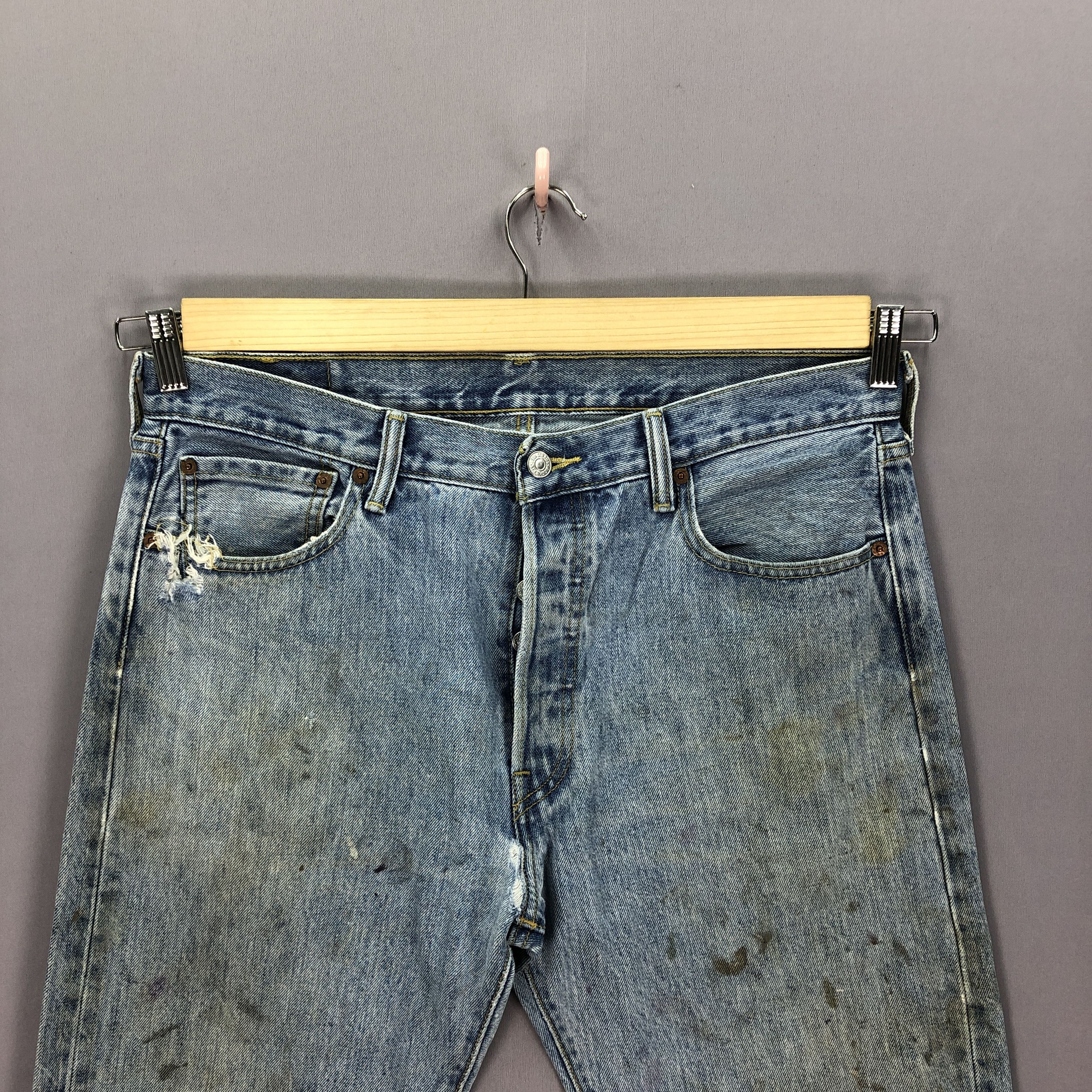 Jean Vintage Dirty Levis 501 Faded Jeans Levi's Light Wash Denim Size US 34 / EU 50 - 7 Thumbnail