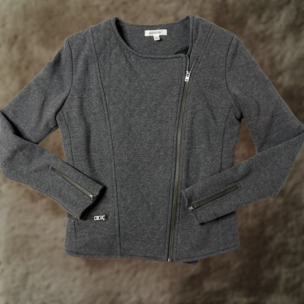 Athleta Athleta Belvedere Crop Moto Jacket Size Small Gray Quilted Asymmetrical Zip Jacket Womens Slim Size S / US 4 / IT 40 - 1 Thumbnail
