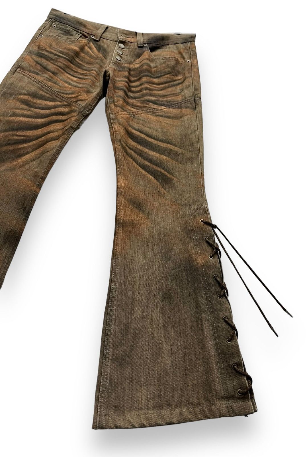 Tornado Mart 🔥TORNADO MART Smoke Brown Gold Dust Whisker Laced Leg Flare Size US 28 / EU 44 - 11 Thumbnail
