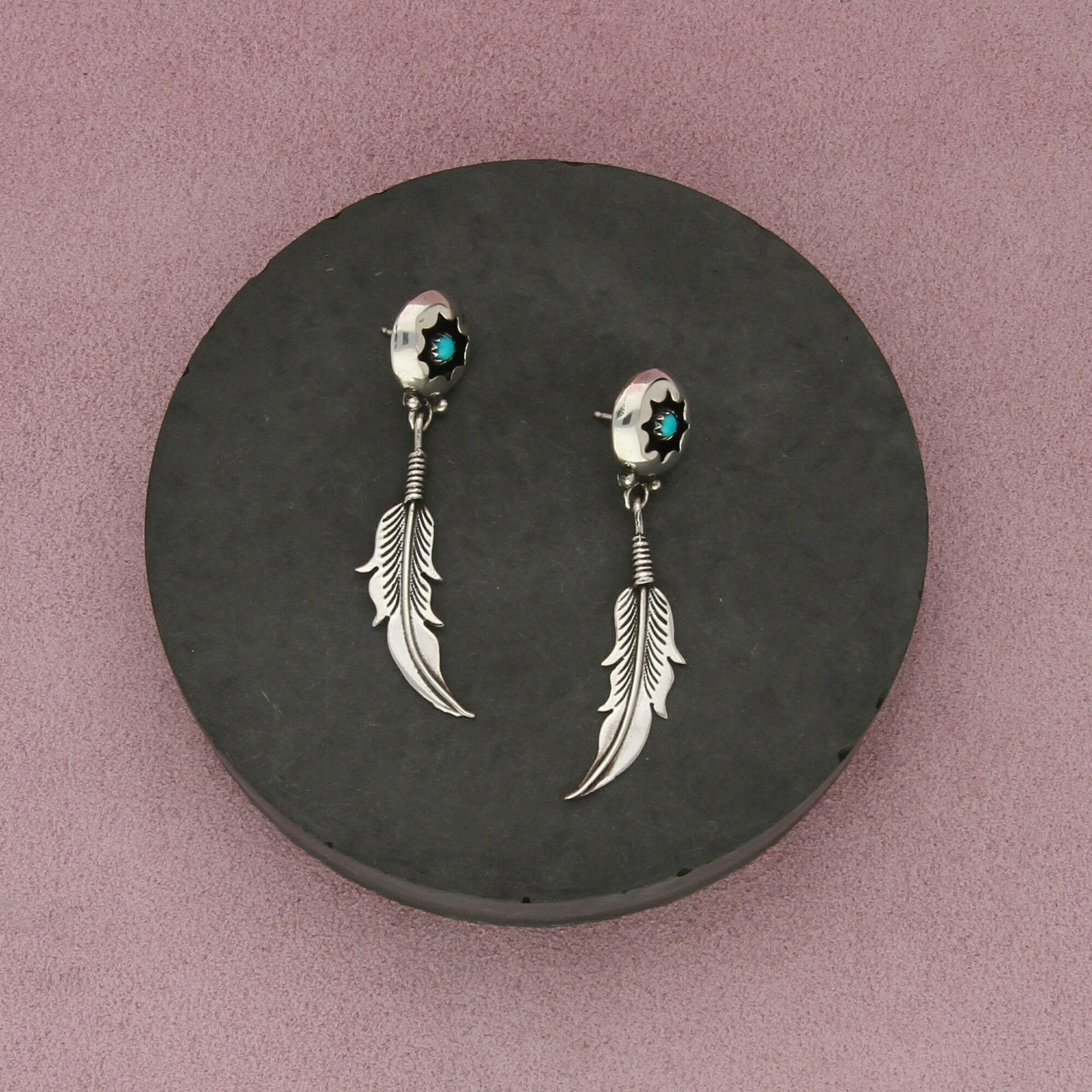 navajo sterling silver turquoise shadow box dangle earrings
