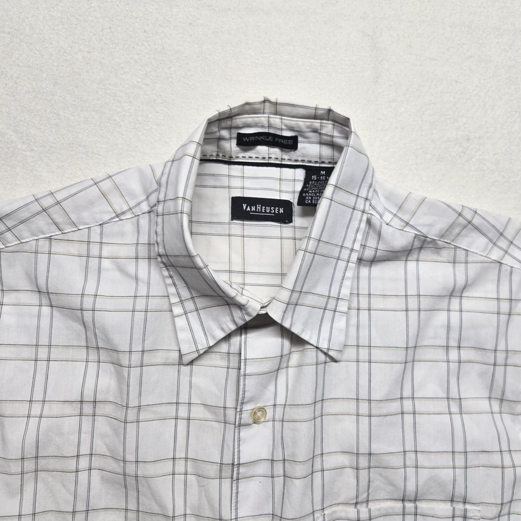 Van Heusen VINTAGE Van Heusen Men's Short Sleeve Button-Up Shirt Cotton Blend Check 15.5 Preppy Style Size US M / EU 48-50 / 2 - 2 Thumbnail
