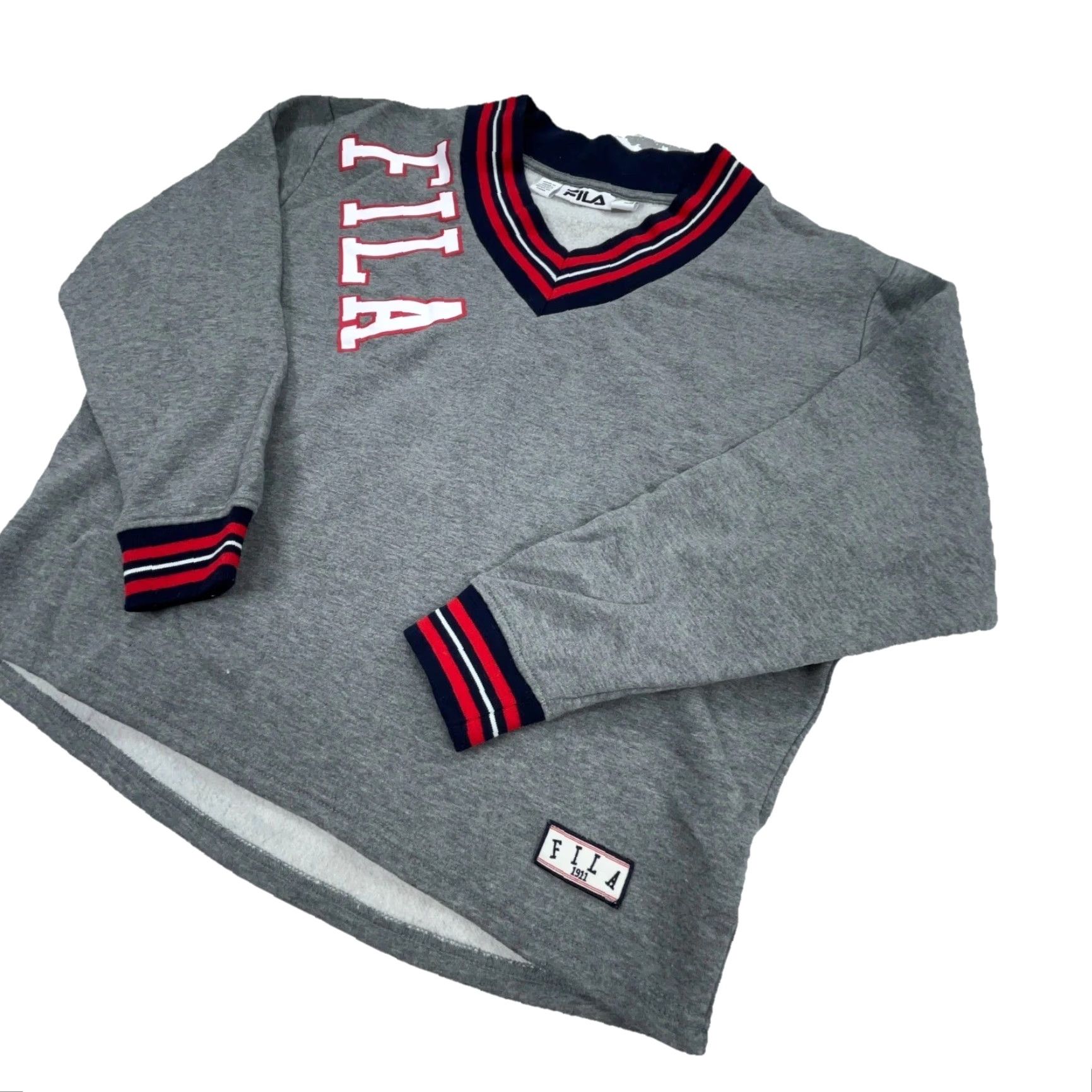 Fila FILA Sweatshirt Women Large Gray Red Silhouette Deep V Neck Logo VTG Size L / US 10 / IT 46 - 2 Thumbnail