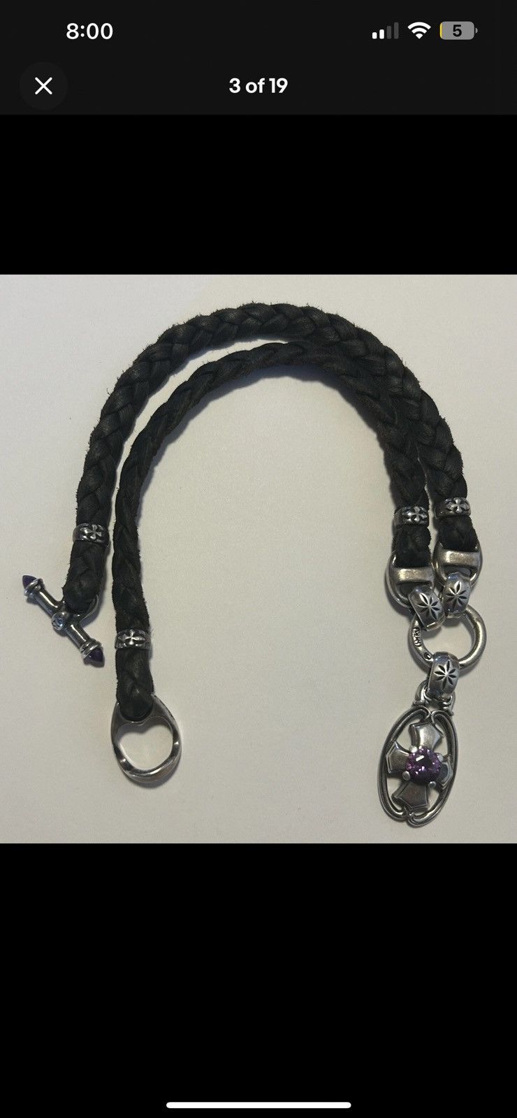 Bill Wall Leather Bill Wall Leather Toggle Clasp Amethyst Cross Pendant RARE Size ONE SIZE - 3 Thumbnail