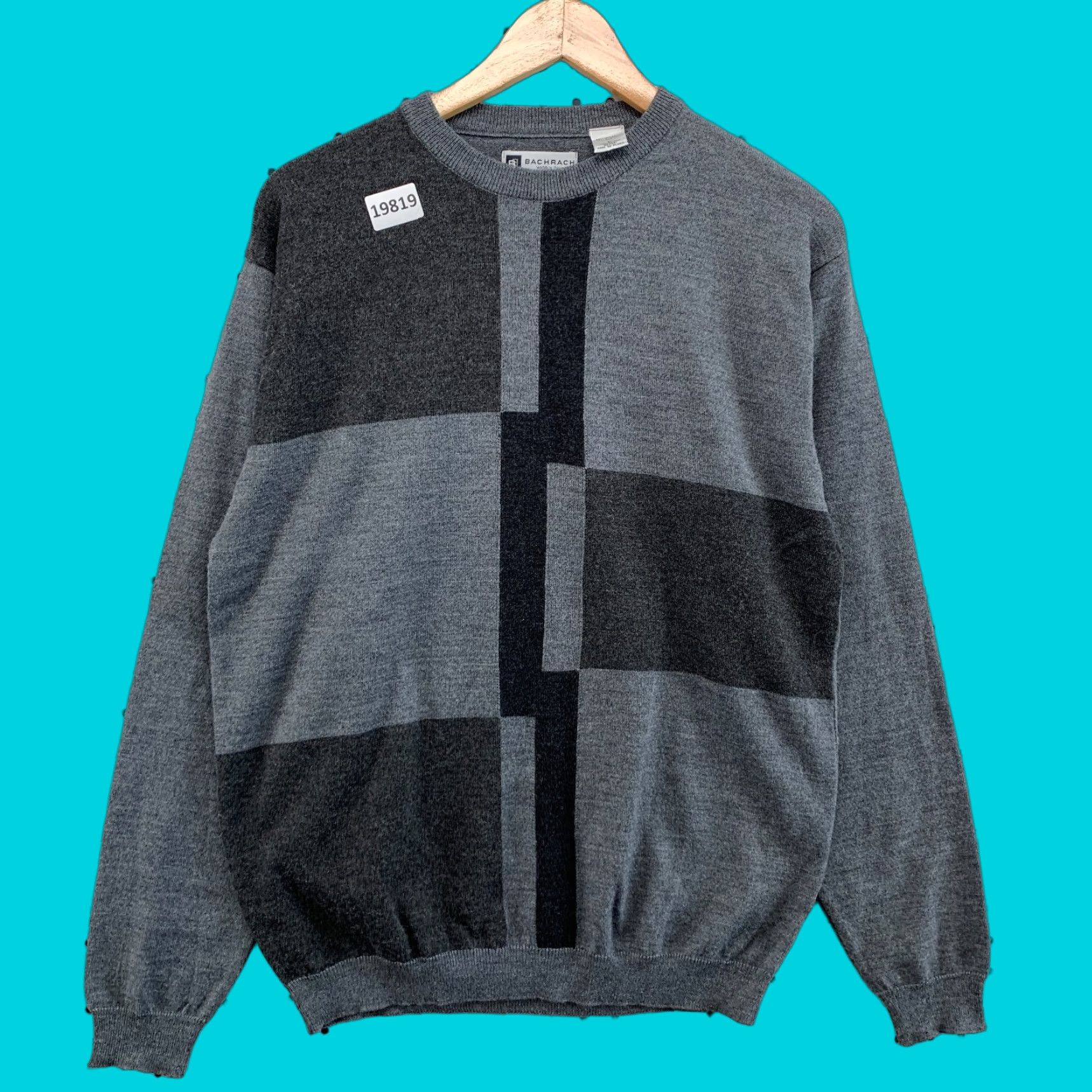Vintage Bachrach Wool Blend Sweater Gray Made In Italy Long Sleeve Mens Large 22x28 Size US L / EU 52-54 / 3 - 1 Thumbnail