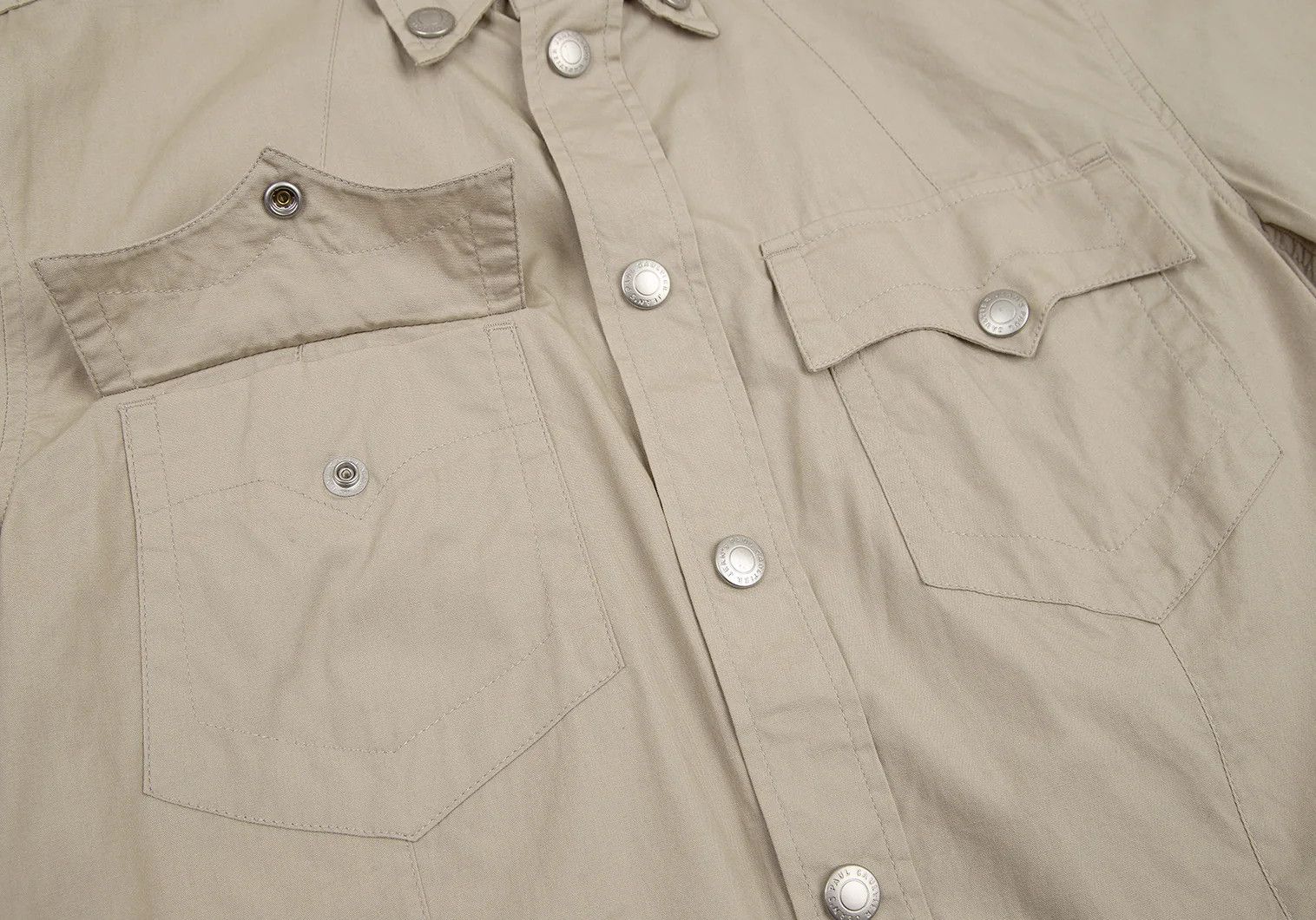 Jean Paul Gaultier Cotton Short Sleeve Military Shirt in Beige, Size 48 Size US M / EU 48-50 / 2 - 8 Thumbnail