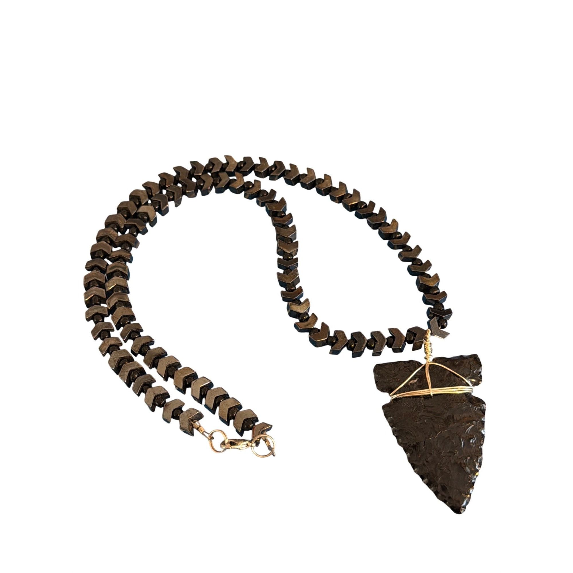 Other Vtg Obsidian Arrowhead Necklace Hematite Black Beads Chevron Size ONE SIZE - 4 Thumbnail
