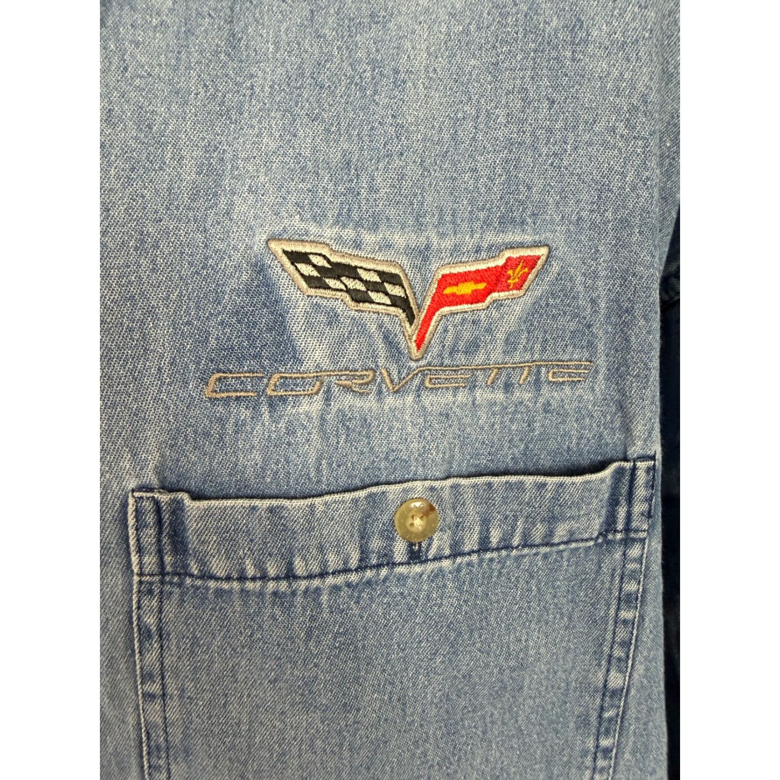 Denime VINTAGE Corvette Denim Shirt Men XXL Embroidered Logo Button-Up Blue Size US XXL / EU 58 / 5 - 5 Thumbnail