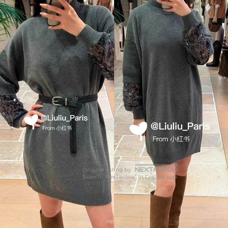 Brunello Cucinelli Brunello Cucinelli Cashmere Sequin Patchwork Dress Size M / US 6-8 / IT 42-44 - 8 Thumbnail