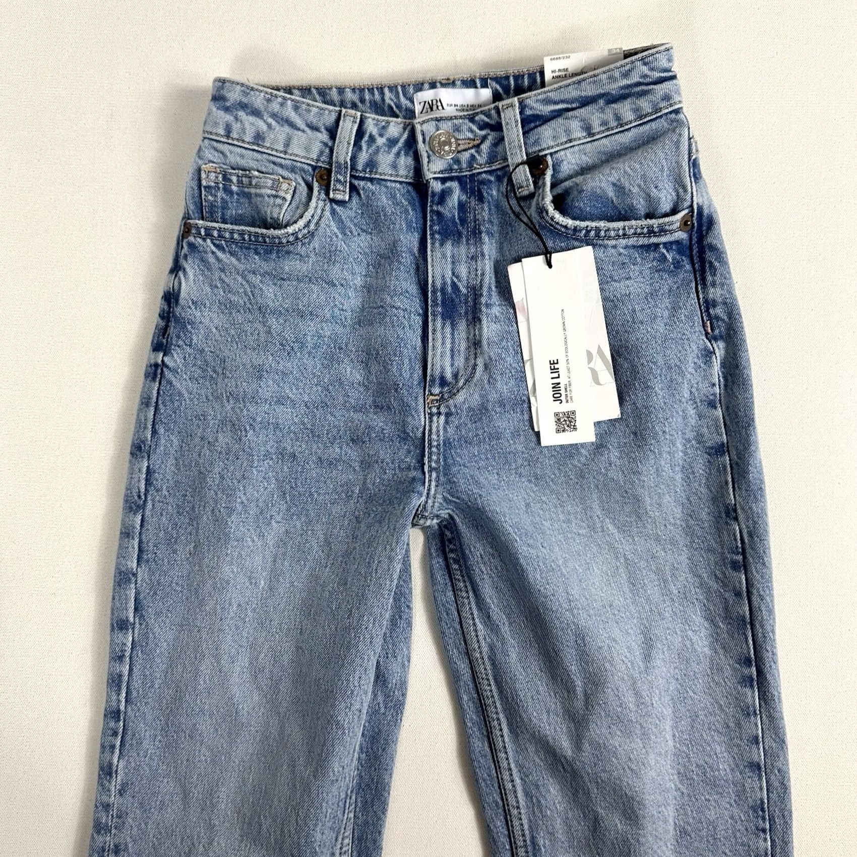Zara Zara Jeans 34 Blue Denim Ankle Straight Hi Rise Light Wash 26" Inseam NWT Women Regular 5-Pocket Design Size 24" / US 00 / IT 34 - 3 Thumbnail
