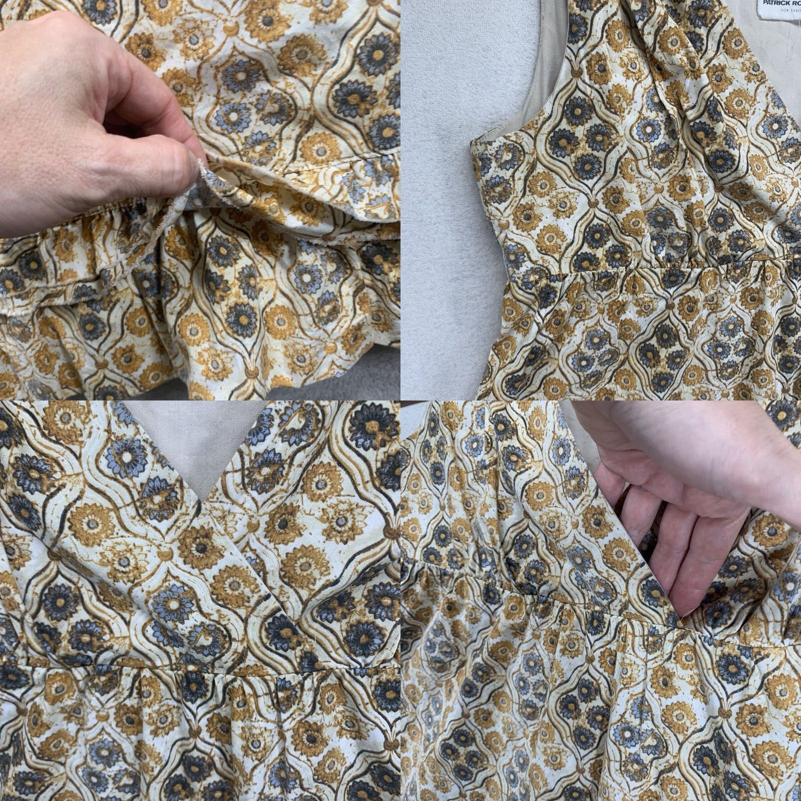 Vintage Patrick Robinson Women's Floral Midi Dress Yellow Blue Ruffle Empire Waist Stretch Cotton Blend Size M / US 6-8 / IT 42-44 - 8 Thumbnail