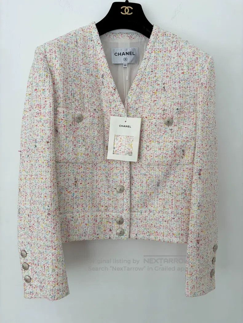 Chanel Chanel Light pink sequined tweed jacket Size S / US 4 / IT 40 - 1 Thumbnail