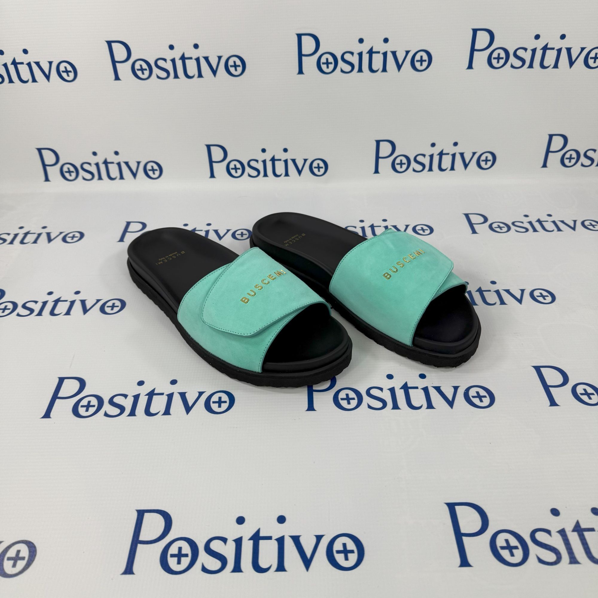 Buscemi Buscemi Scratch Slide Turquoise Leather Sandals US 12 EU 45 Size US 12 / EU 45 - 4 Thumbnail