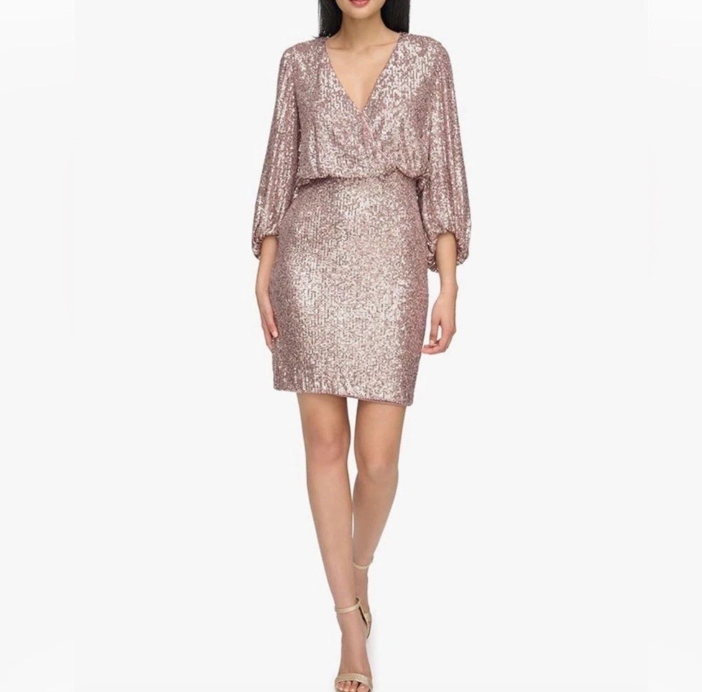 Other Eliza J Cocktail Sequin Mini Dress~ Rose Gold Balloon Sleeve Size M / US 6-8 / IT 42-44 - 1 Thumbnail