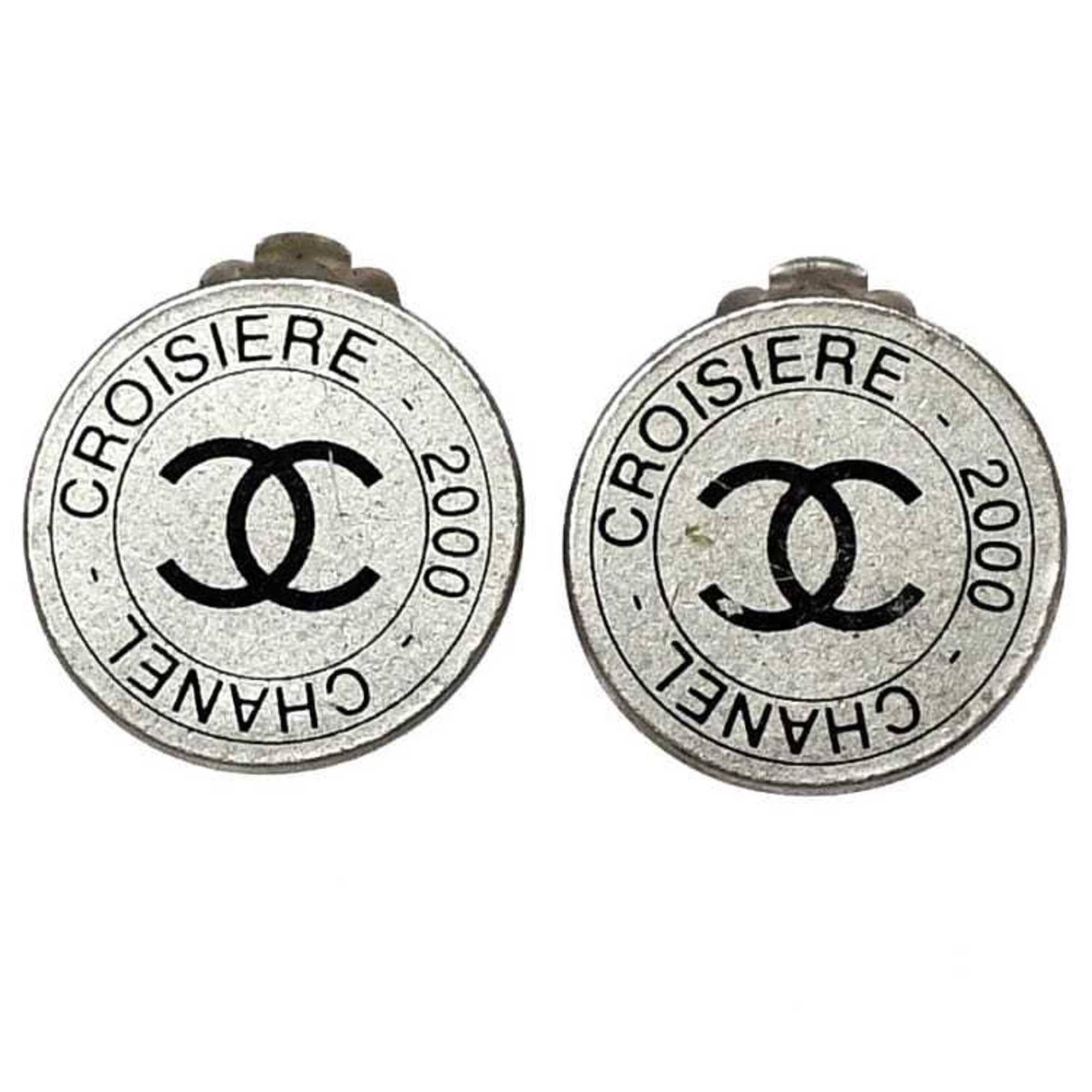 image of Chanel Earrings Silver Black Croisiere Metal 00 C Coco Mark Round Plate Accessories Ladies Fashion,