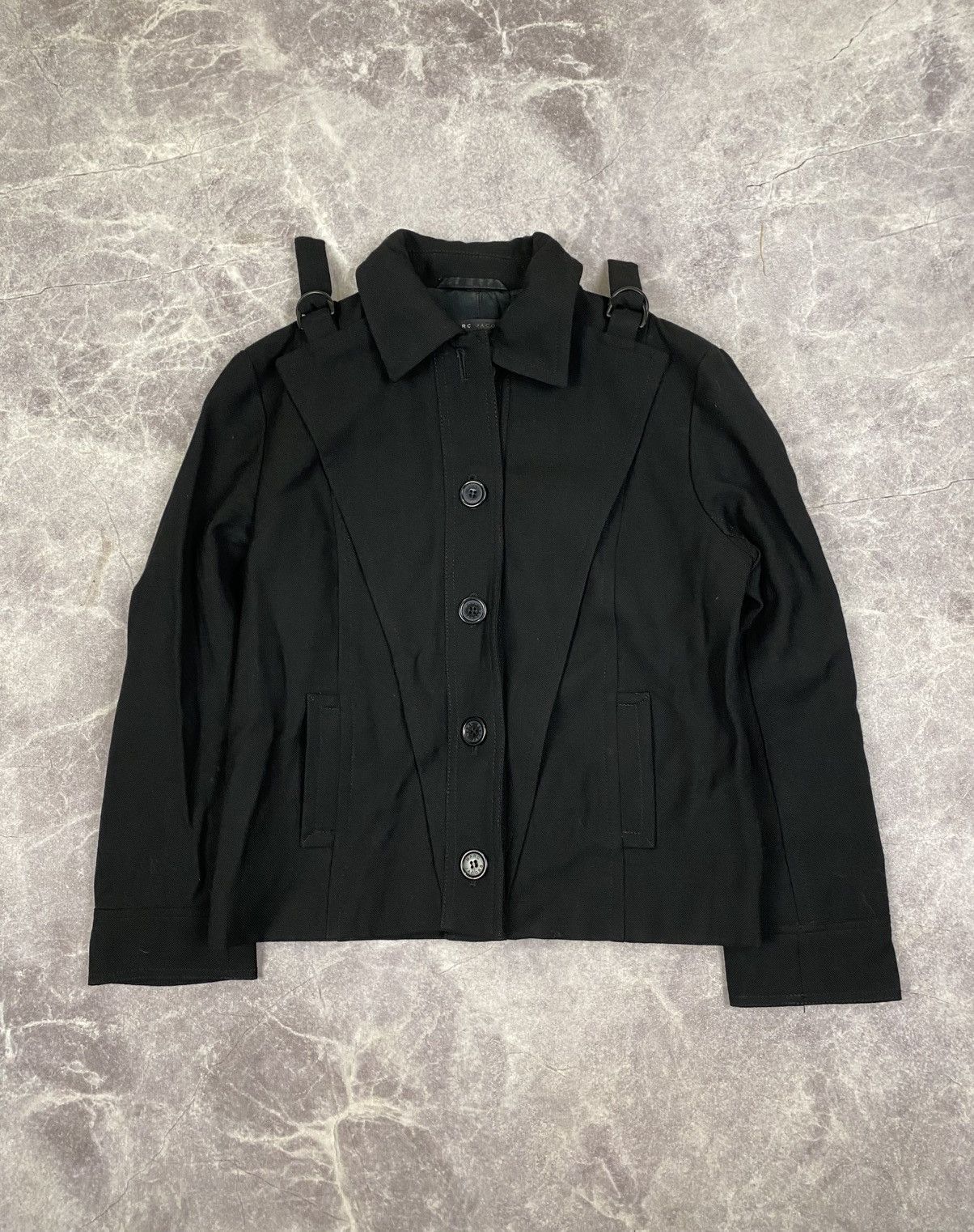 Marc Jacobs Black Wool Jacket With Shoulder Straps Size: 4