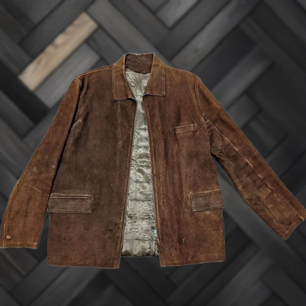 Vintage VINTAGE leather jacket SUEDE motorcycle Jacket Mens 38 brown Western 1940s Size US S / EU 44-46 / 1 - 1 Thumbnail