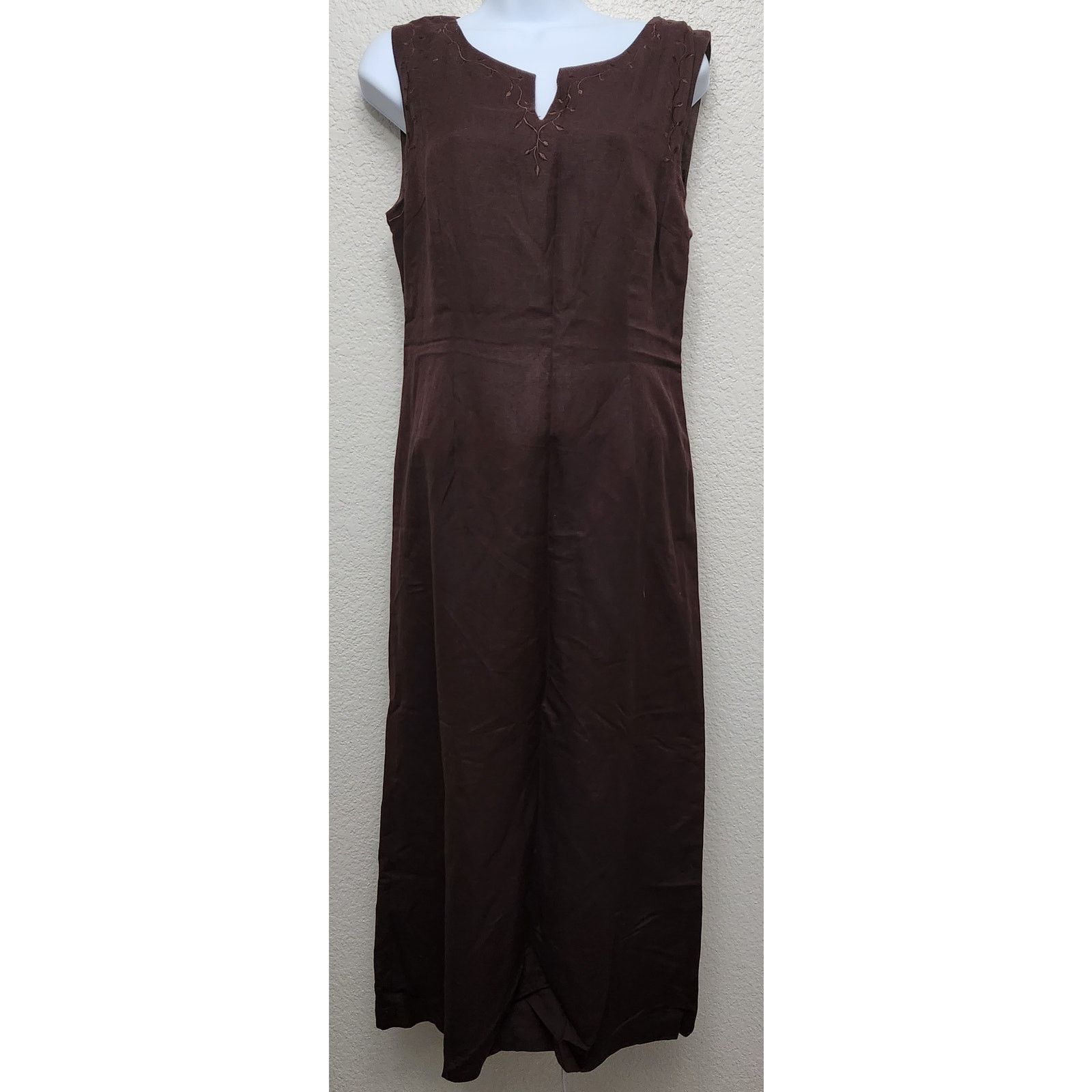 Other Papell Boutique Brown Sleeveless Embroidered Maxi Dress 10 Size L / US 10 / IT 46 - 1 Thumbnail