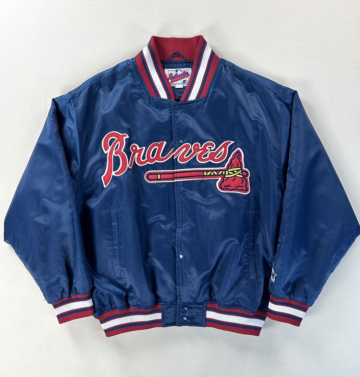 image of 90’S Atlanta Brave Satin Starter Diamond Collection in Blue, Men's (Size XL)