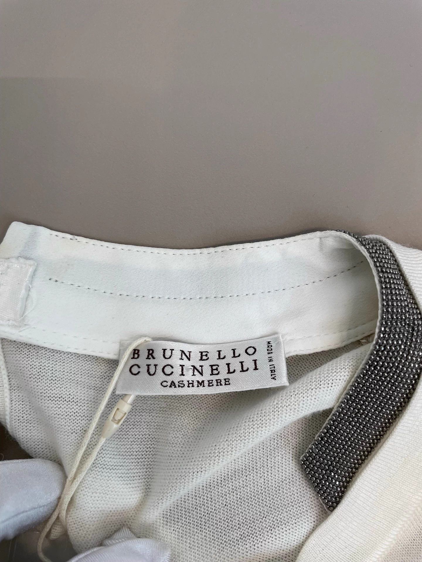 Brunello Cucinelli BC ivory beaded wool cashmere T-shirt M Size M / US 6-8 / IT 42-44 - 4 Thumbnail