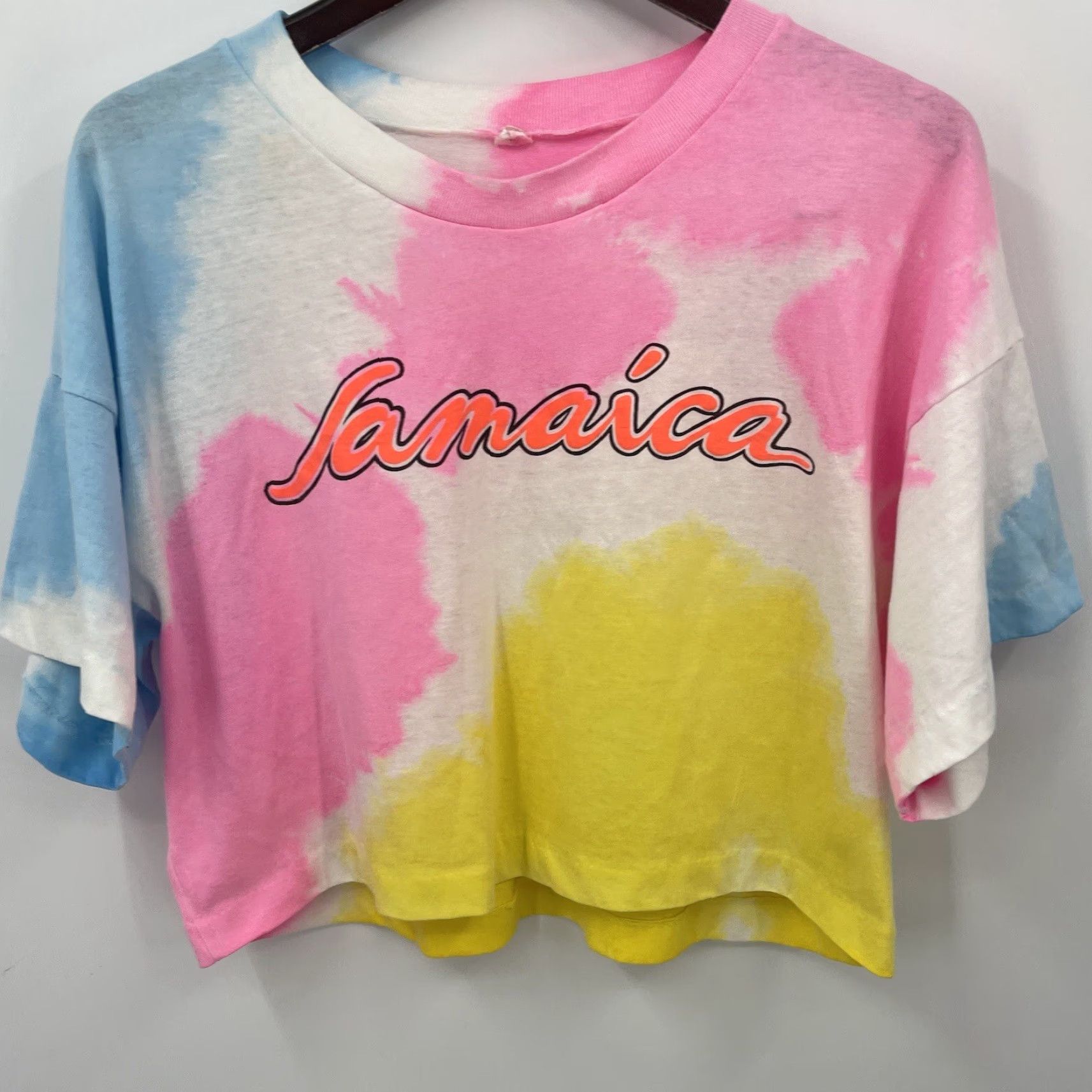 Pinko VINTAGE Jamaica Shirt Pink Orange Neon One Size Cropped 90s Single Stitch y2k - Nike?? Size ONE SIZE - 3 Thumbnail