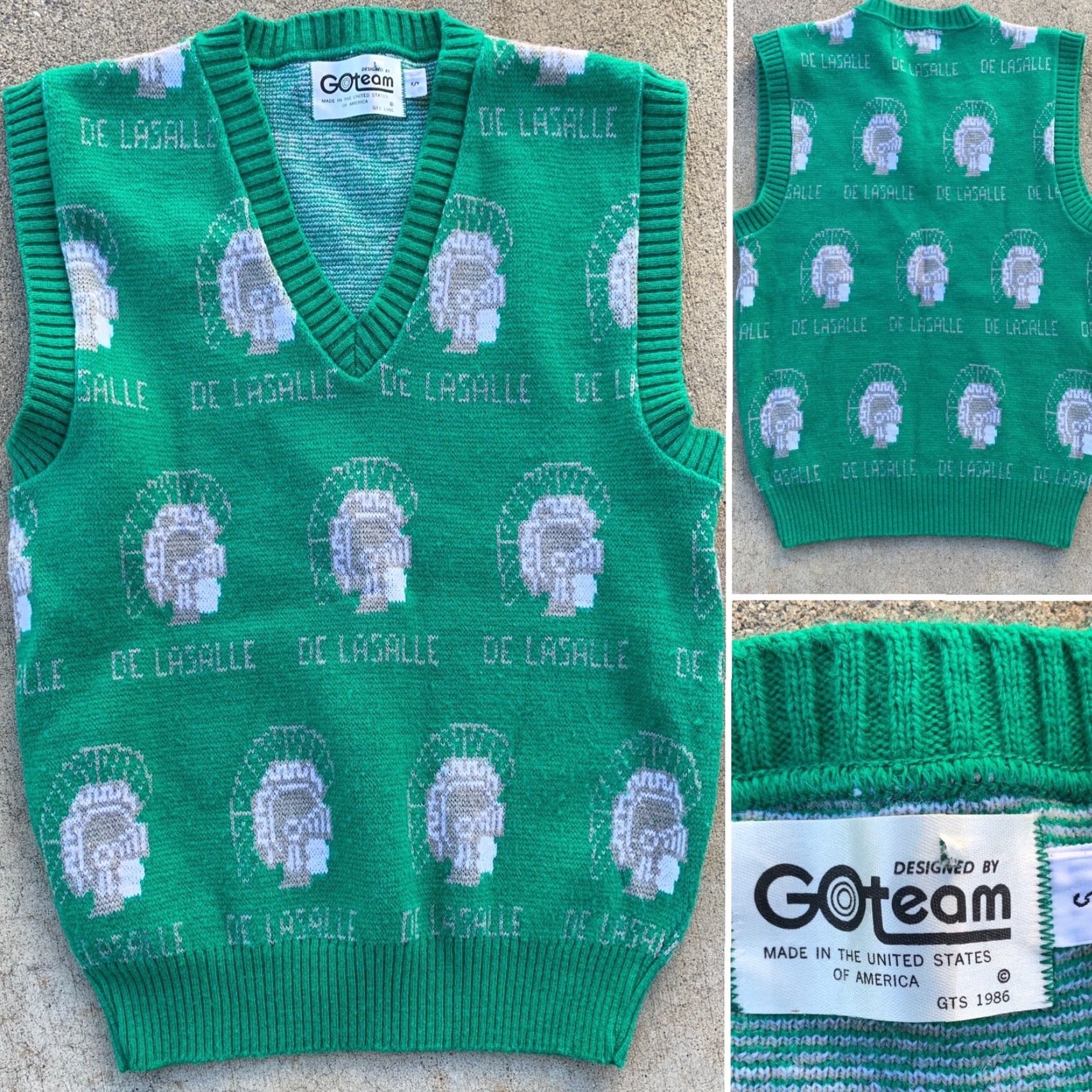 Vintage VINTAGE GOteam De La Salle All Over Print Sweater Vest Sleeveless V Neck 80s Green S Mens Size US S / EU 44-46 / 1 - 6 Thumbnail