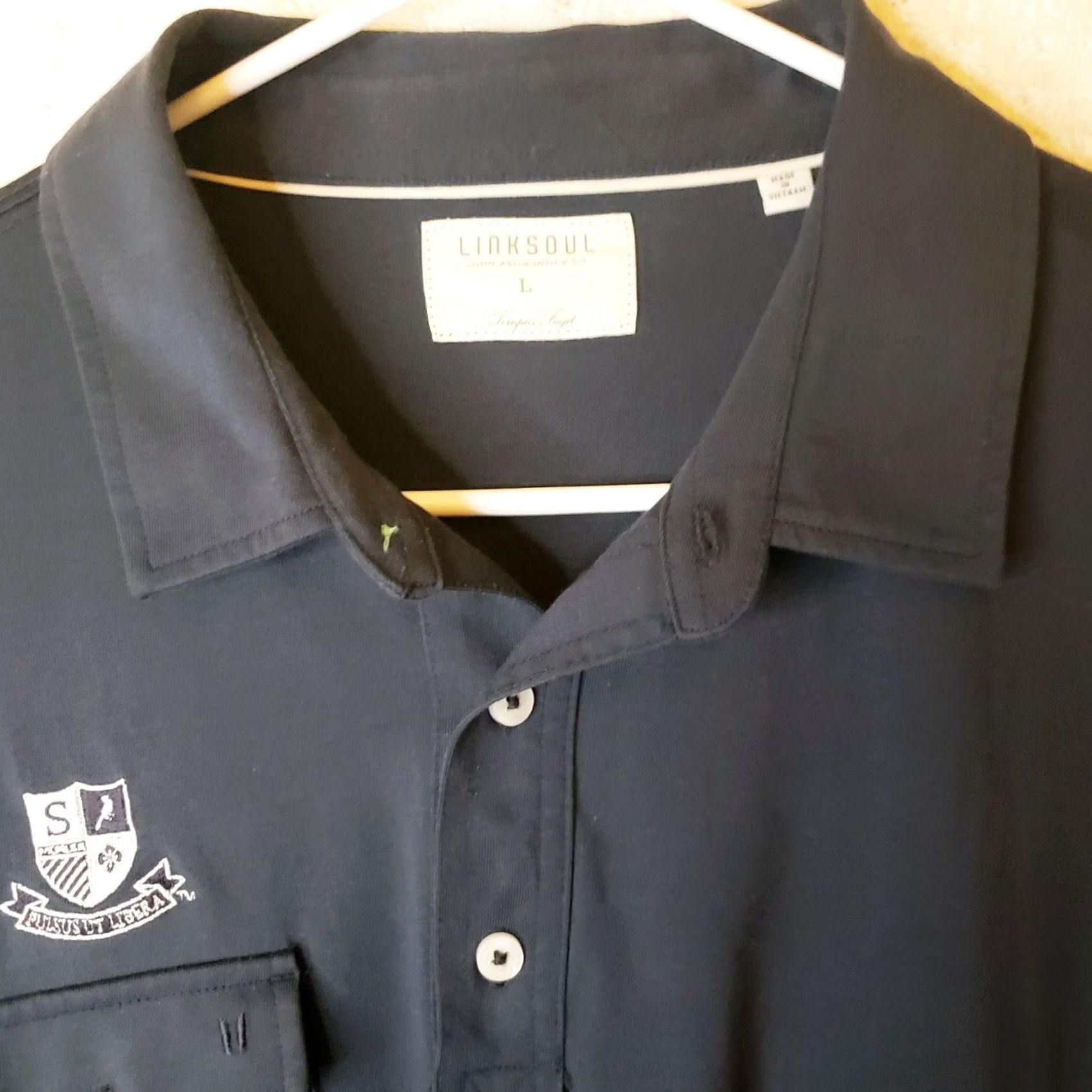 Vintage LinkSoul Men's L Black Short Sleeve Polo Shirt w Pocket Logos Size US L / EU 52-54 / 3 - 6 Thumbnail