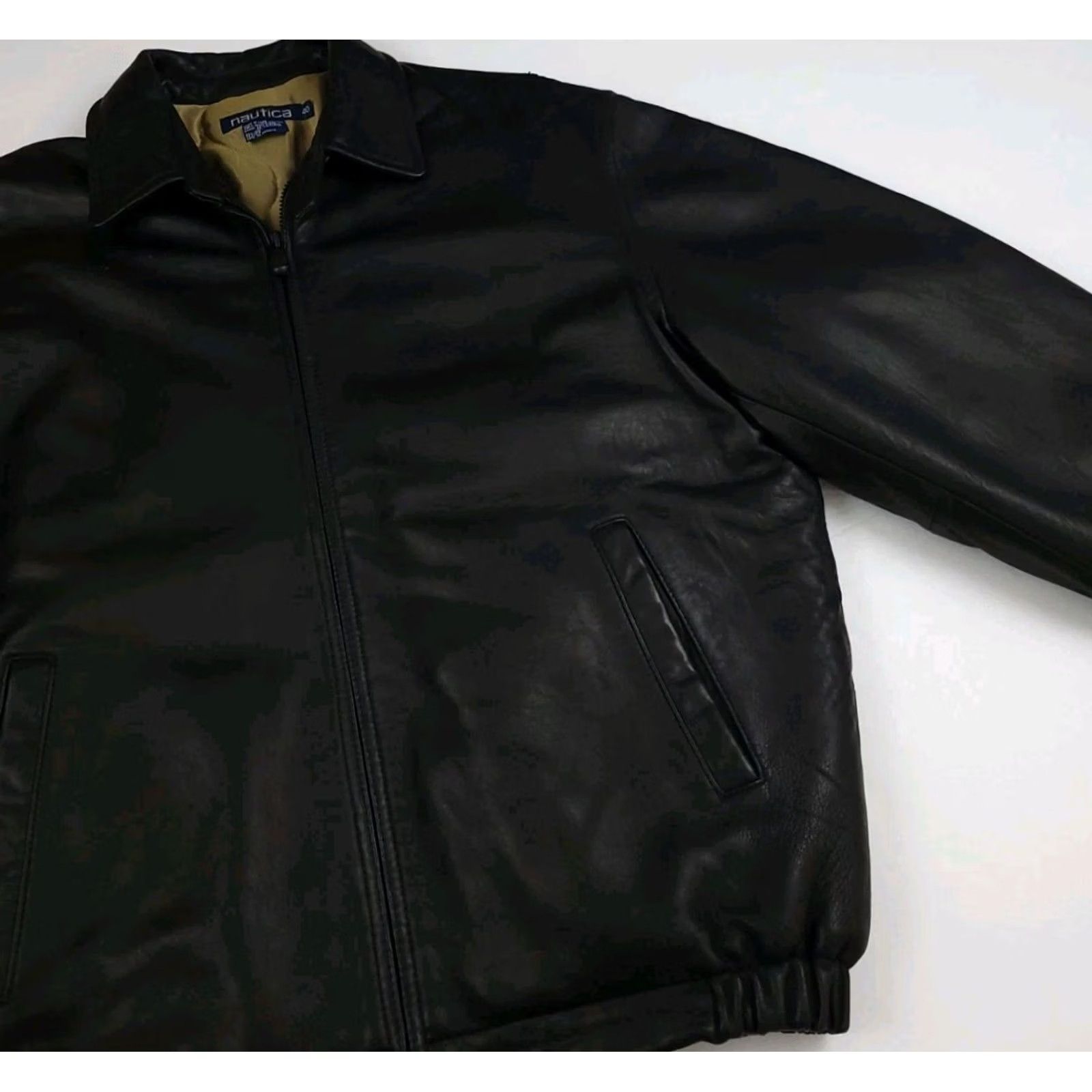 Nautica VINTAGE Nautica Leather Jacket Black Lined 90s USA Sz 40 Mens Jacket Size US XXS / EU 40 - 2 Thumbnail