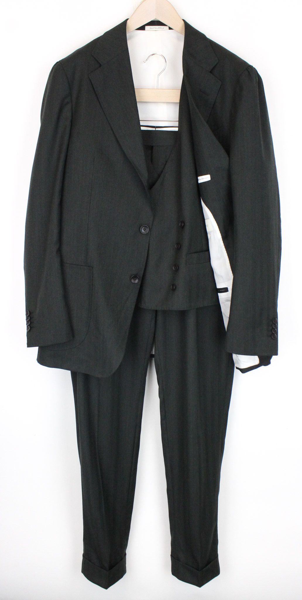 image of Suitsupply Havana Tulip Uk44R Grey Slim Wool Super 130's 3 Piece 67393, Men's