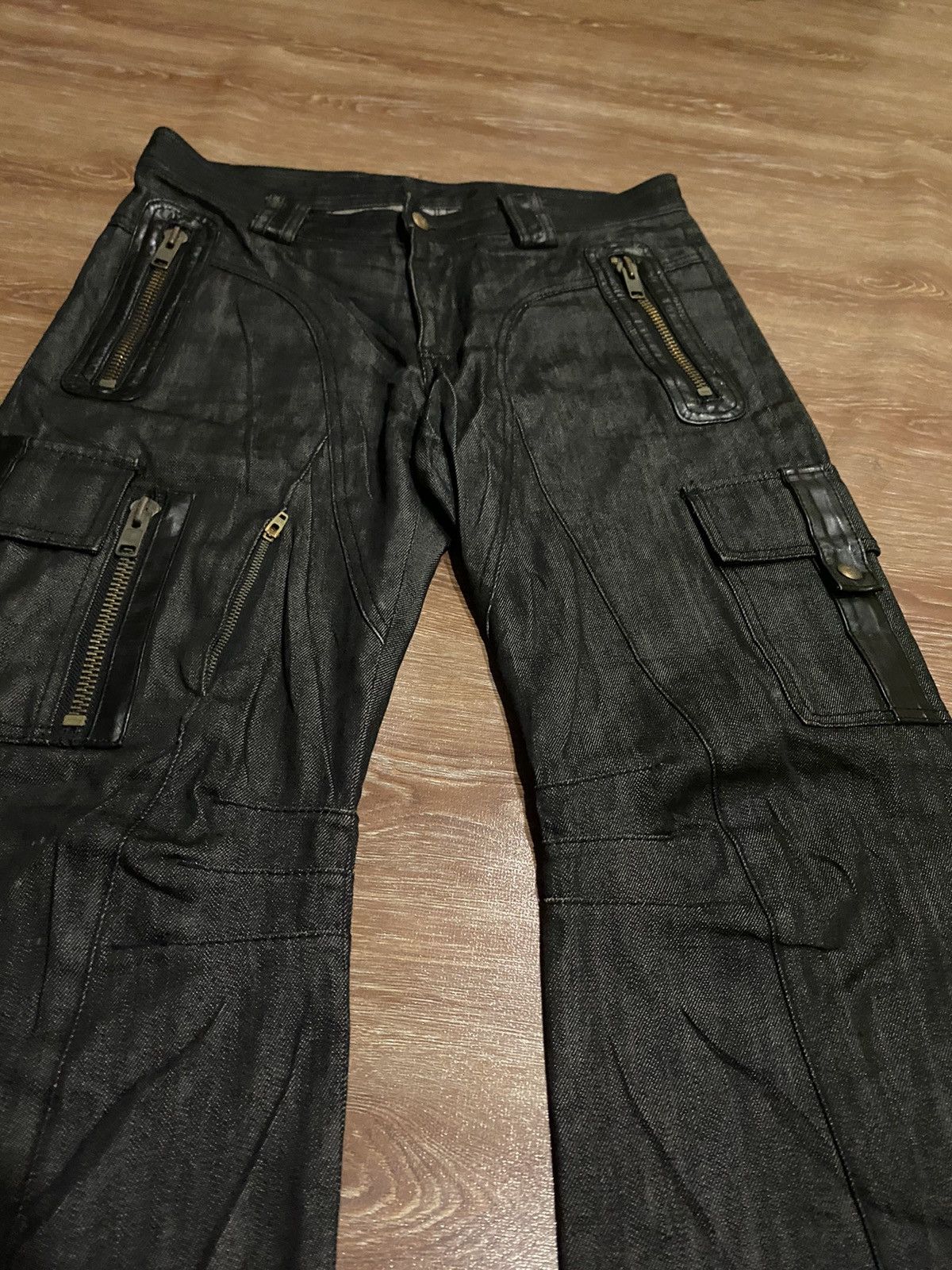 Japanese Brand Flare jeans Kenji Ito multi pocket low boot cut Size US 33 - 3 Thumbnail