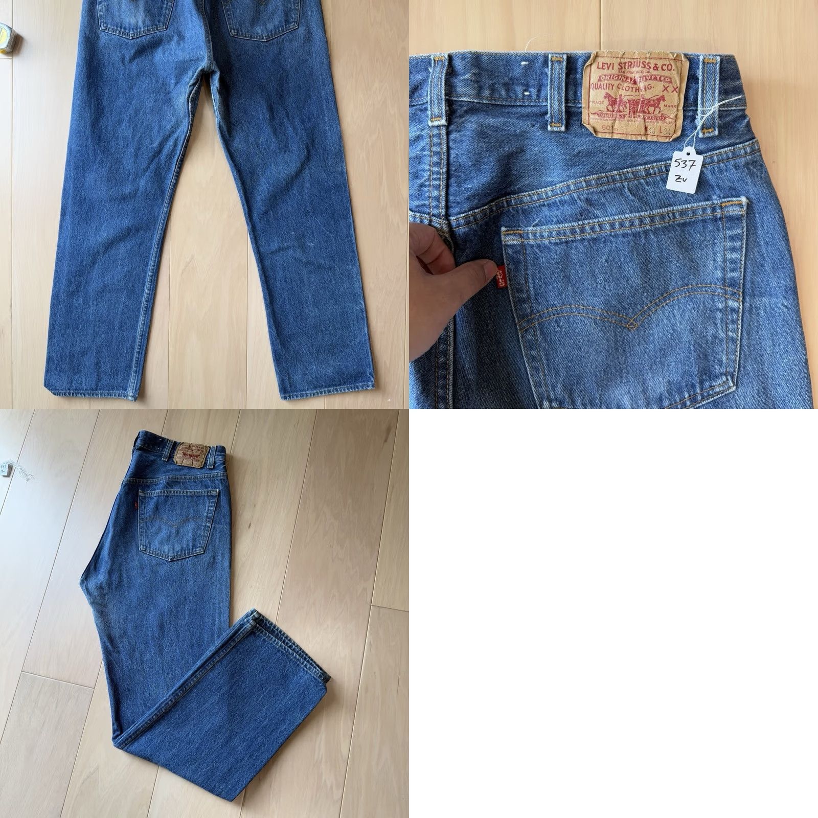 Levi's VINTAGE Levi's 501 Jeans 37 Blue Dark Wash USA 80s Workwear Non Selvedge 5-Pocket Mens Straight Regular Denim Button Fly 30.5 In Inseam Size US 37 - 8 Thumbnail